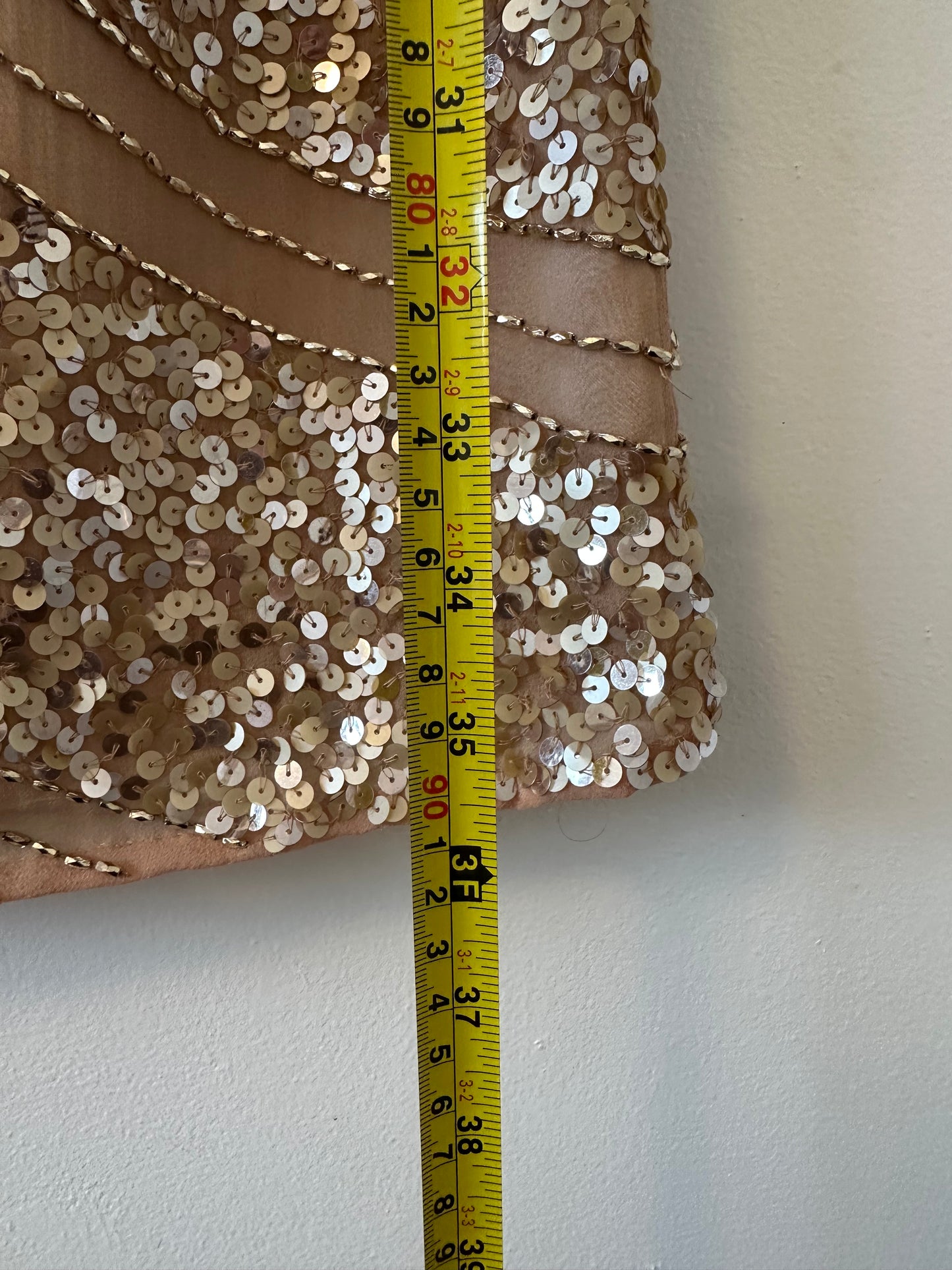Shail K. Sequin and Beaded Rose Gold Silk Cocktail Dress | Size 8