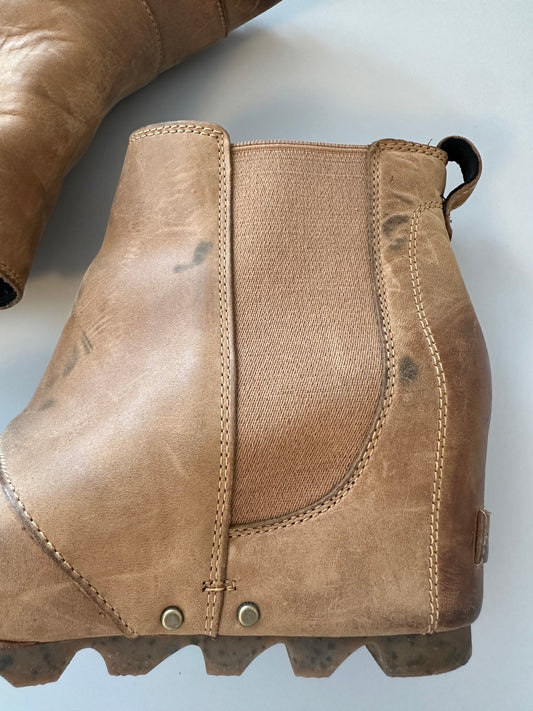 Sorel Lea Wedge Joan Of Arctic Elk Brown Platform Ankle Booties | Size 9.5
