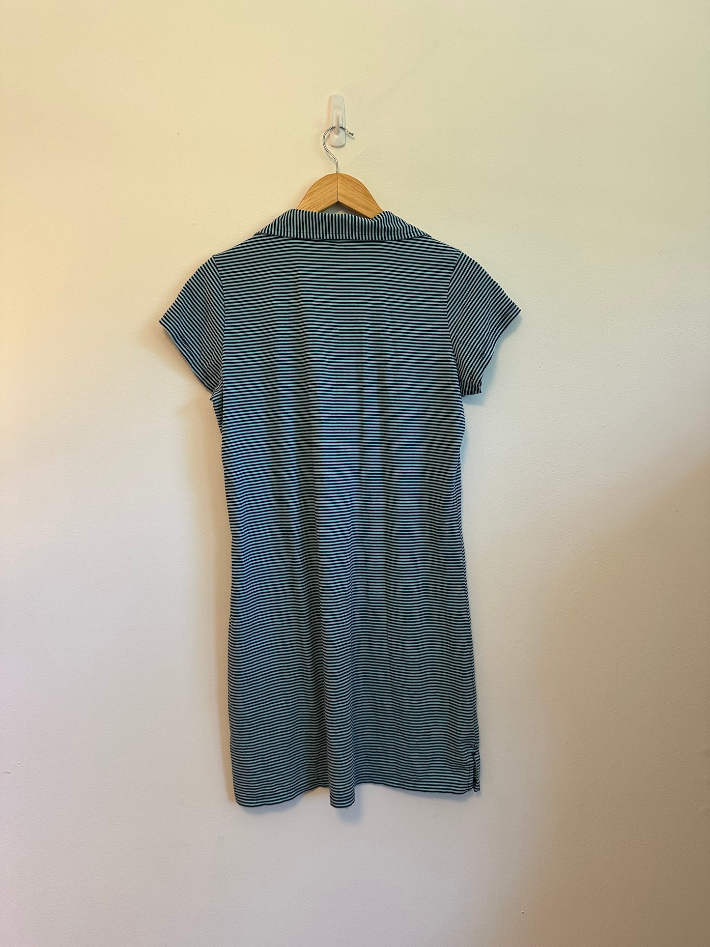 Renwick Striped Short Sleeve Polo Dress in Navy and Light Blue | Size Medium