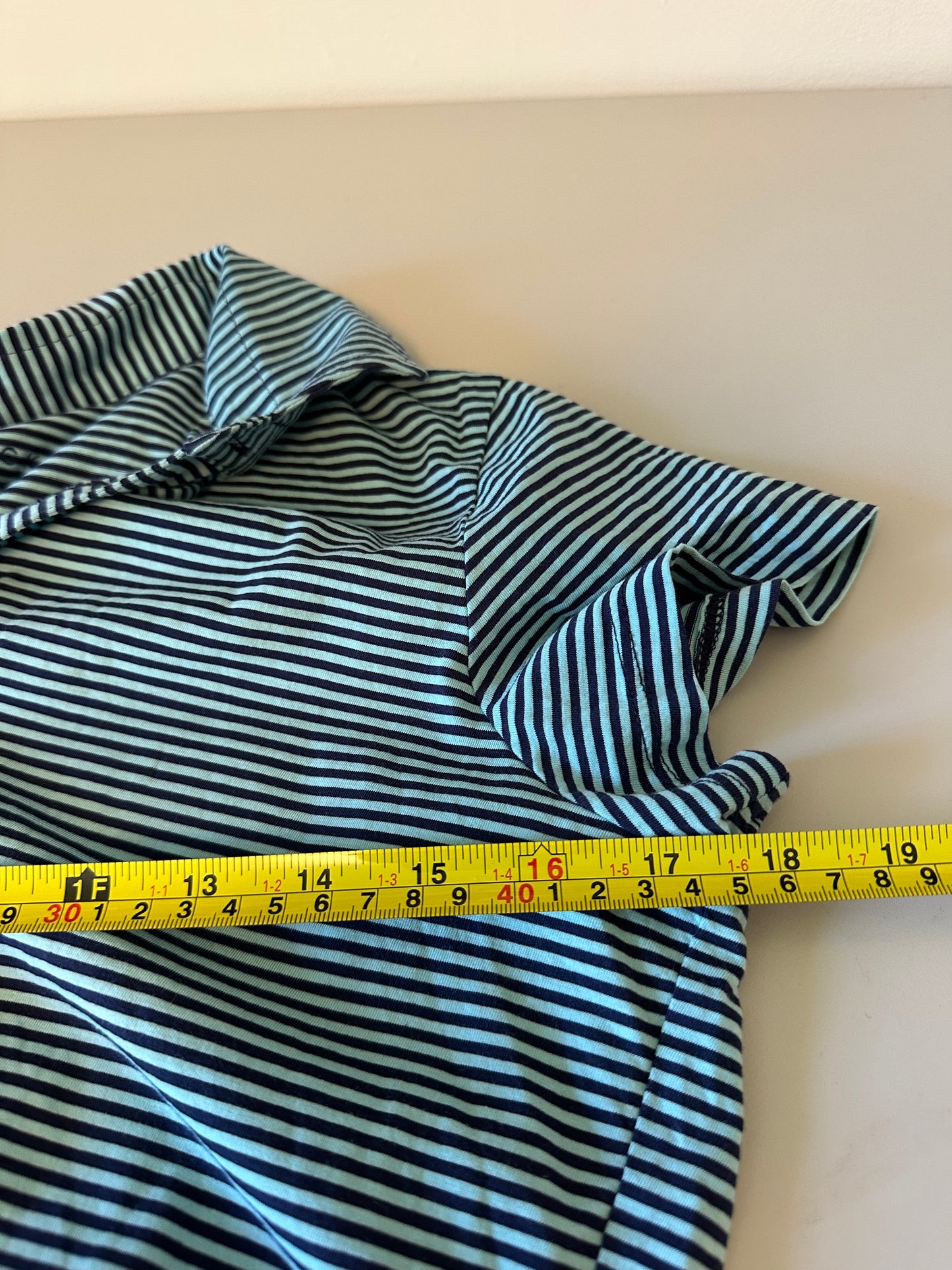 Renwick Striped Short Sleeve Polo Dress in Navy and Light Blue | Size Medium