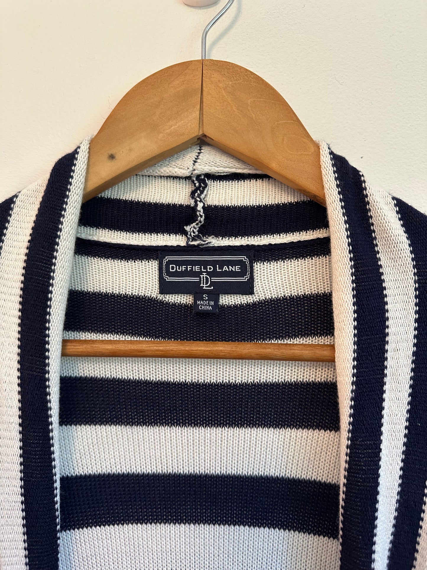 Duffield Lane Striped Fringe Open Front Silk Blend Cardigan | Size Small