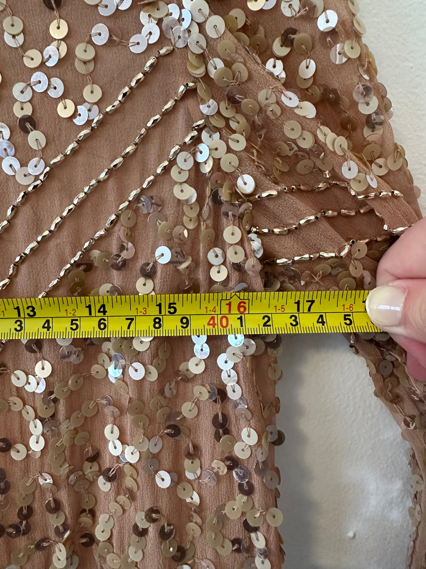 Shail K. Sequin and Beaded Rose Gold Silk Cocktail Dress | Size 8