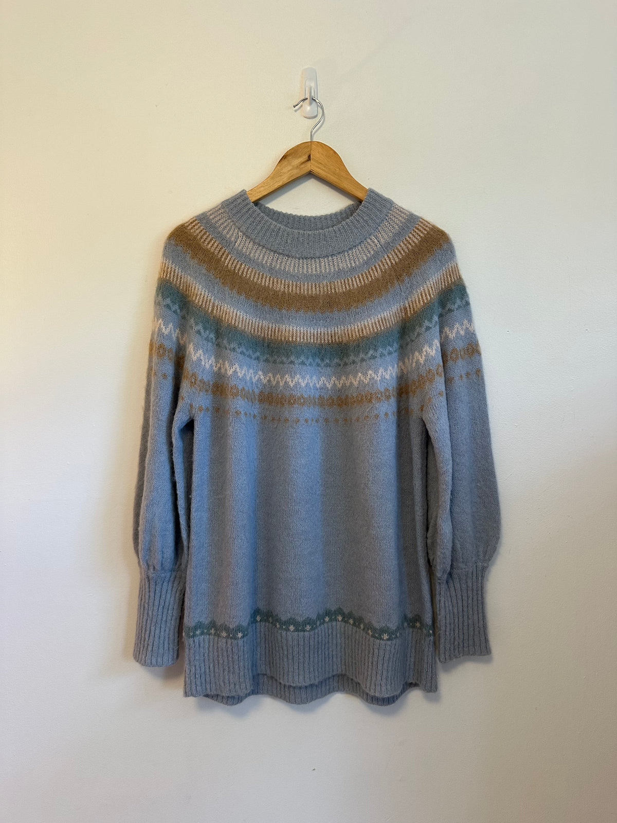J. Crew Blue Fair Isle Alpaca Wool Blend Yoke Sweater | Size Medium