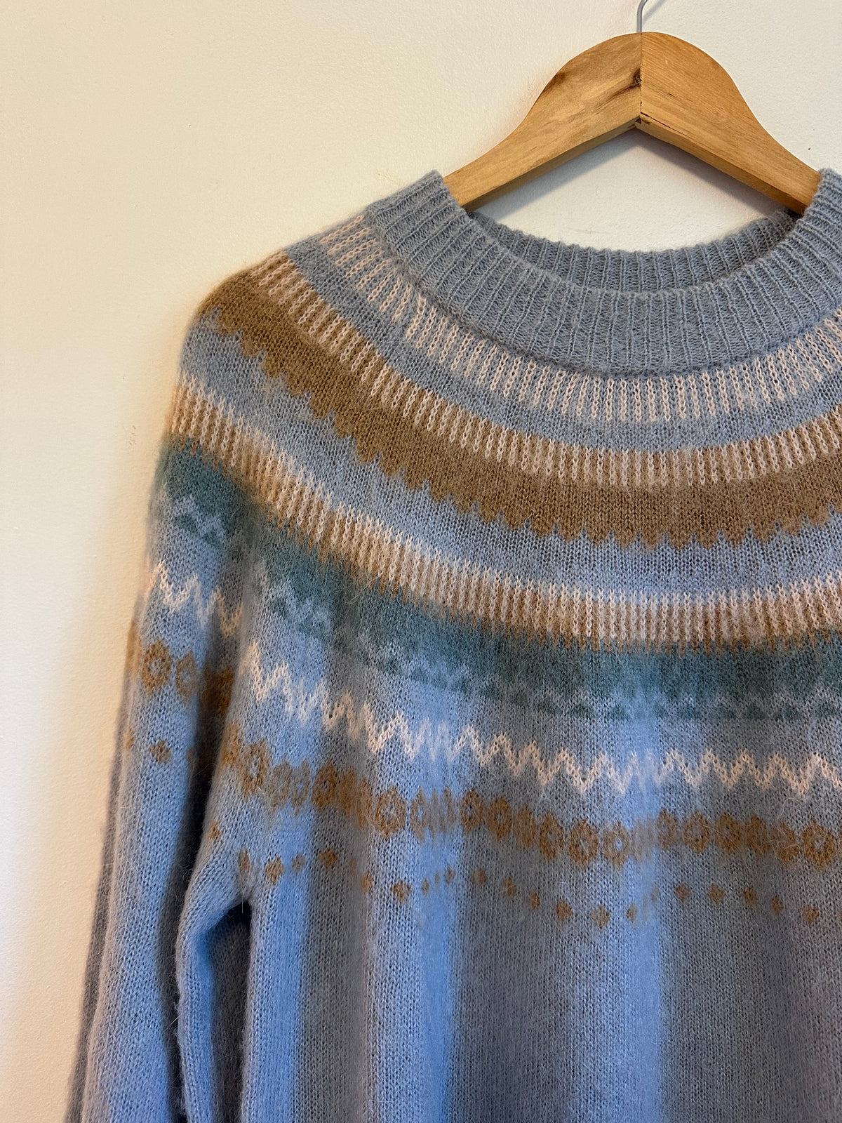 J. Crew Blue Fair Isle Alpaca Wool Blend Yoke Sweater | Size Medium