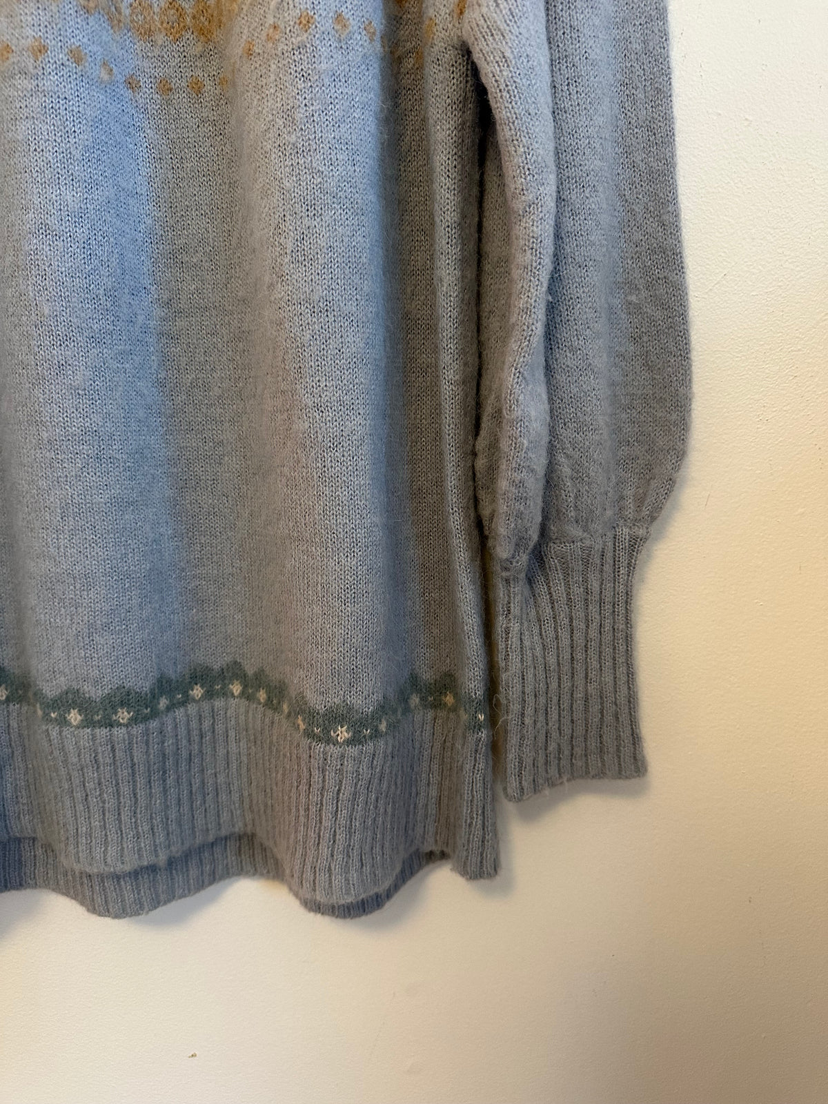 J. Crew Blue Fair Isle Alpaca Wool Blend Yoke Sweater | Size Medium