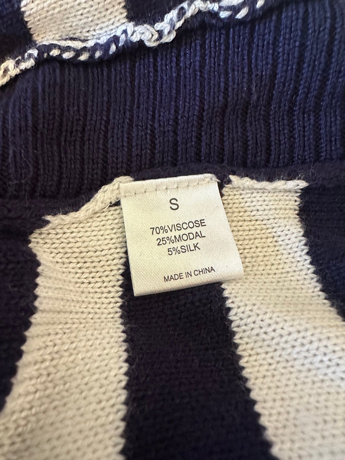 Duffield Lane Striped Fringe Open Front Silk Blend Cardigan | Size Small