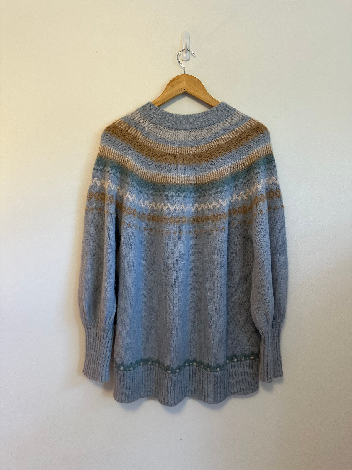 J. Crew Blue Fair Isle Alpaca Wool Blend Yoke Sweater | Size Medium