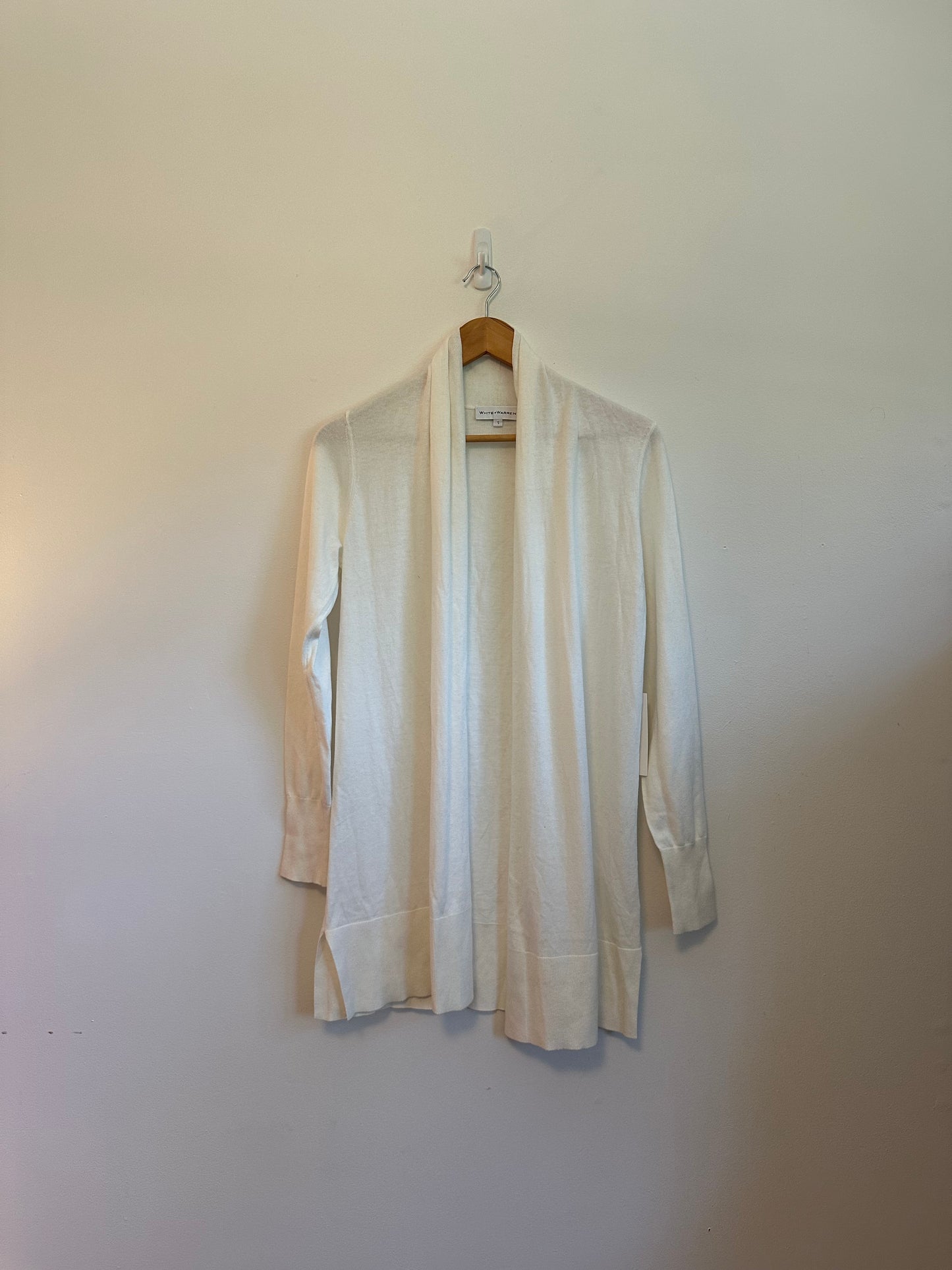 NWT White + Warren Sustainable Cotton Long Open Cardigan in White | Size Small