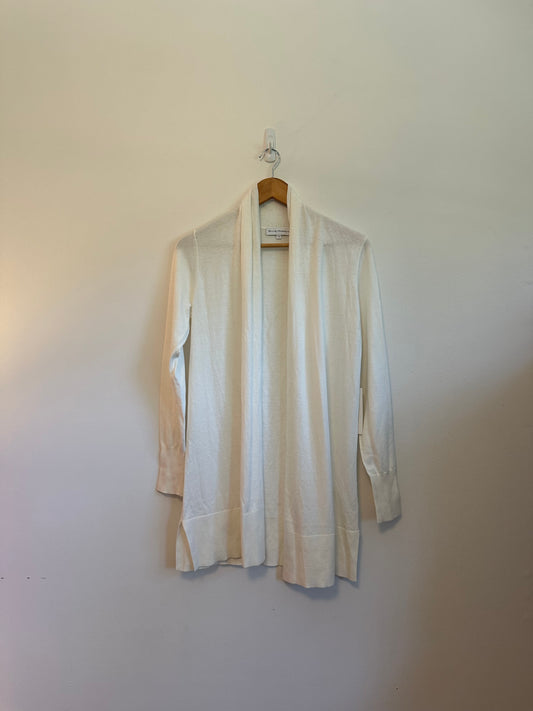 NWT White + Warren Sustainable Cotton Long Open Cardigan in White | Size Small