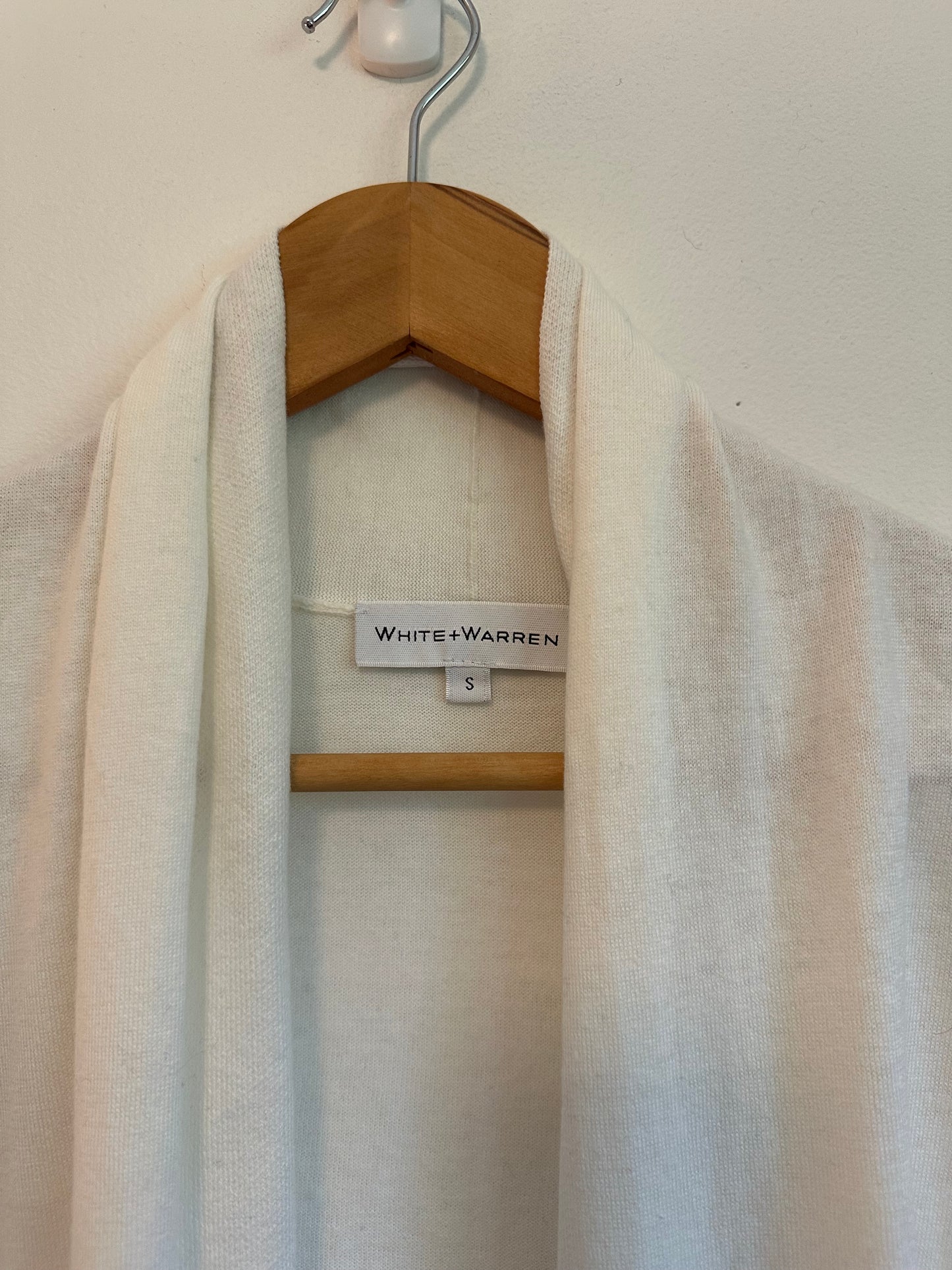 NWT White + Warren Sustainable Cotton Long Open Cardigan in White | Size Small