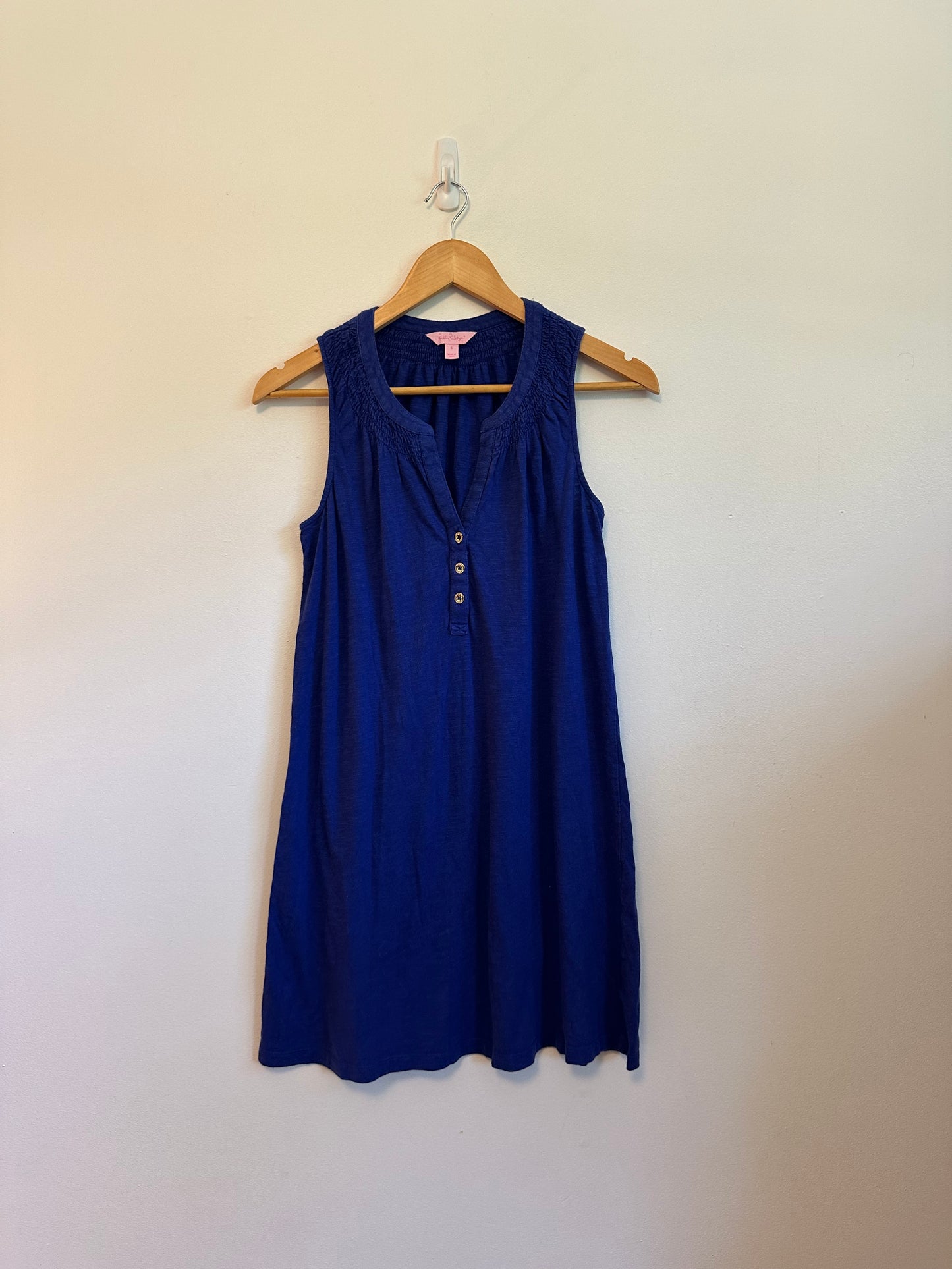 Lilly Pulitzer Royal Blue Smocked V-Neck Sleeveless Shift Dress | Size Small
