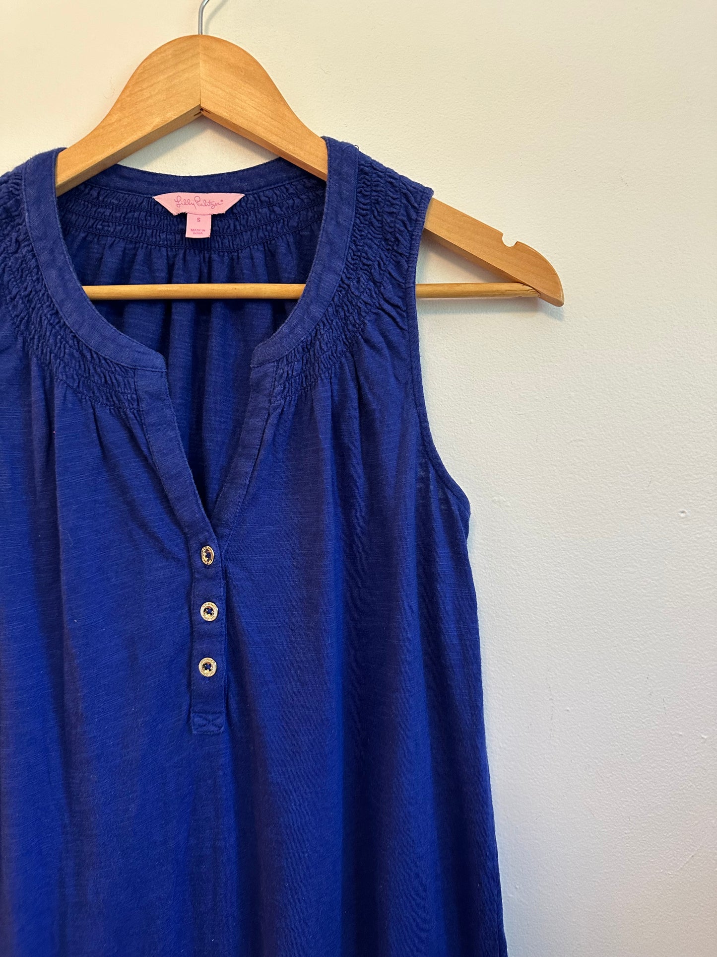 Lilly Pulitzer Royal Blue Smocked V-Neck Sleeveless Shift Dress | Size Small