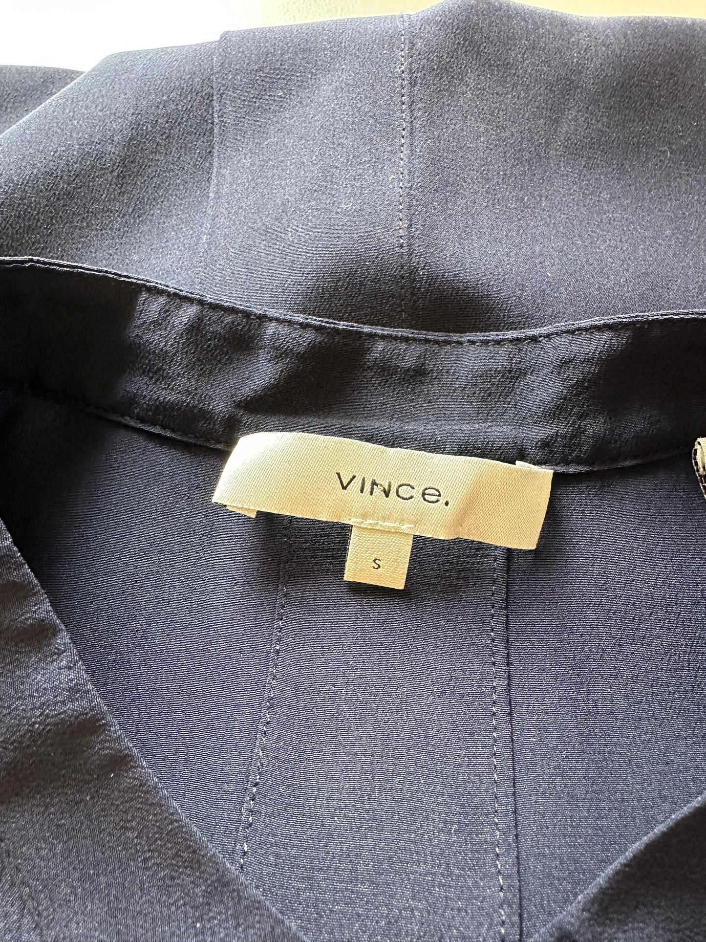Vince Silk Short Sleeve Navy Blue Blouse | Size Small