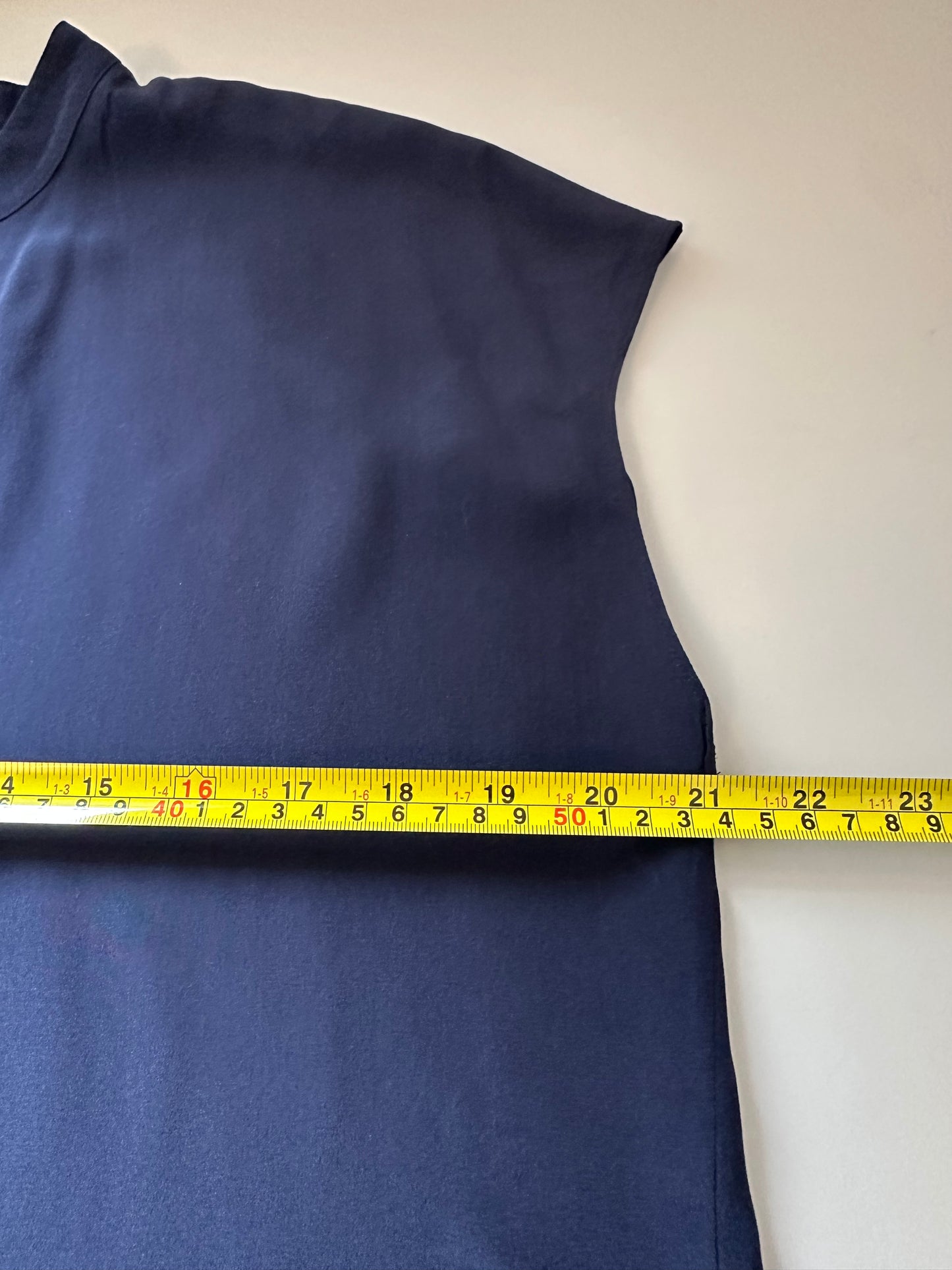 Vince Silk Short Sleeve Navy Blue Blouse | Size Small