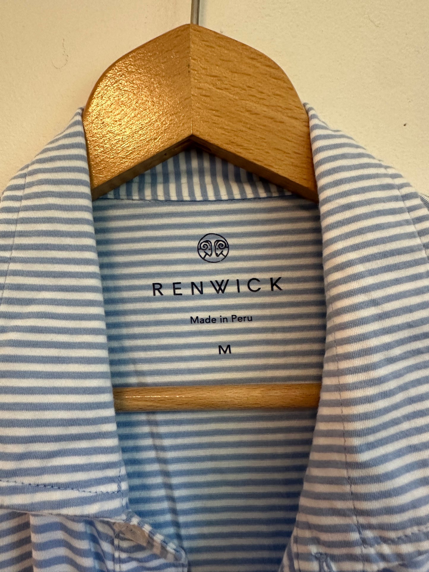 Renwick Pima Cotton Striped Short Sleeve Polo Shirt in Blue and White | Size Medium