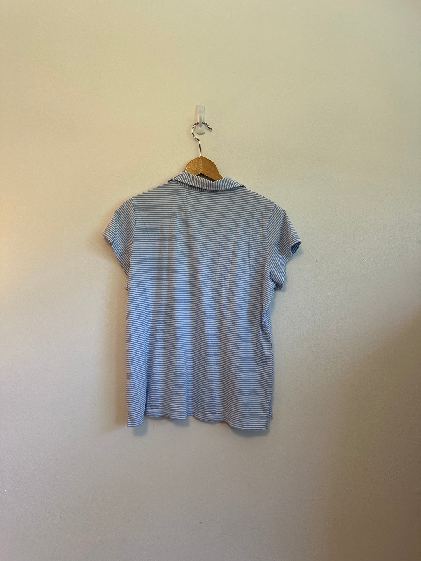 Renwick Pima Cotton Striped Short Sleeve Polo Shirt in Blue and White | Size Medium