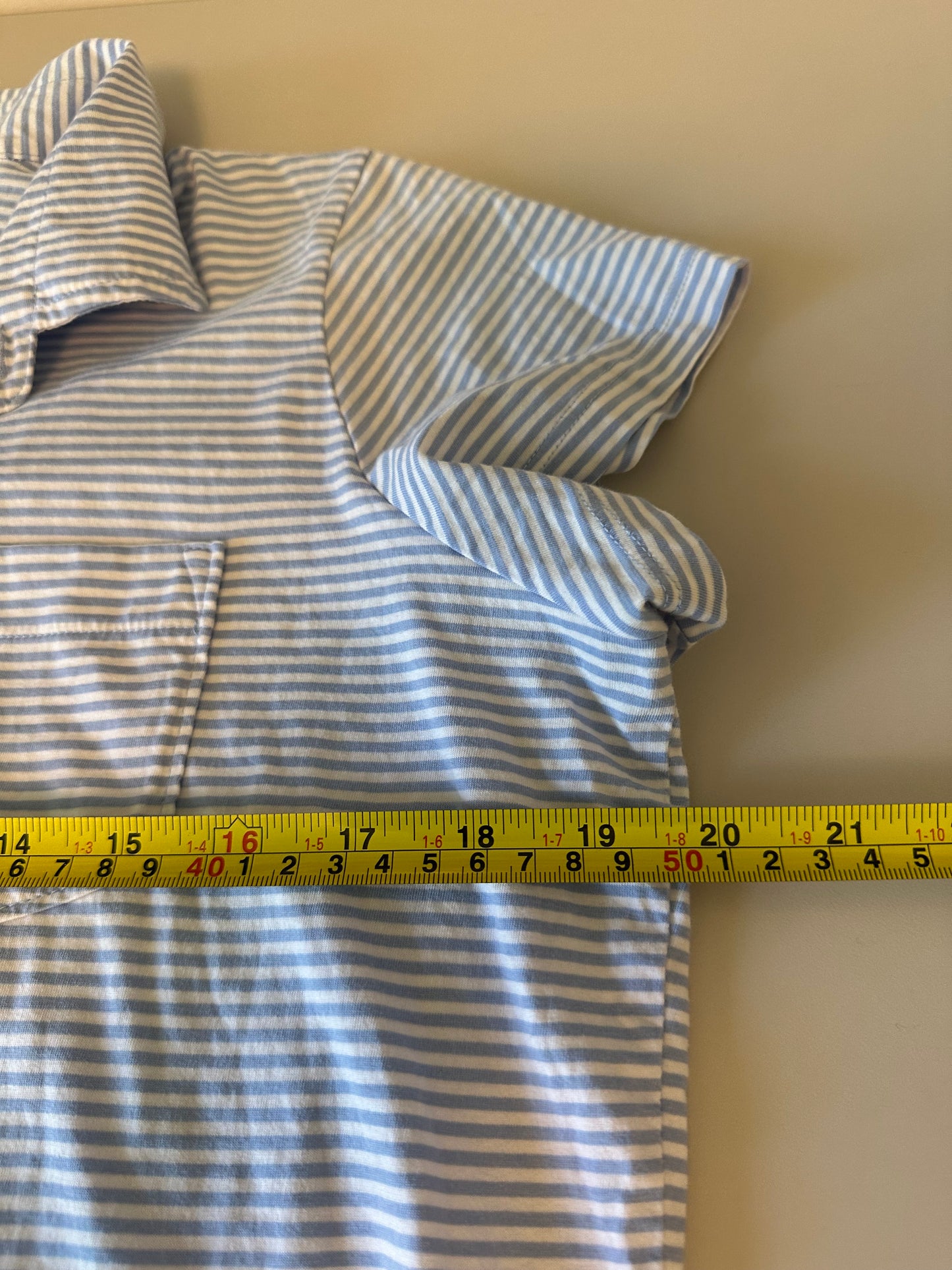 Renwick Pima Cotton Striped Short Sleeve Polo Shirt in Blue and White | Size Medium