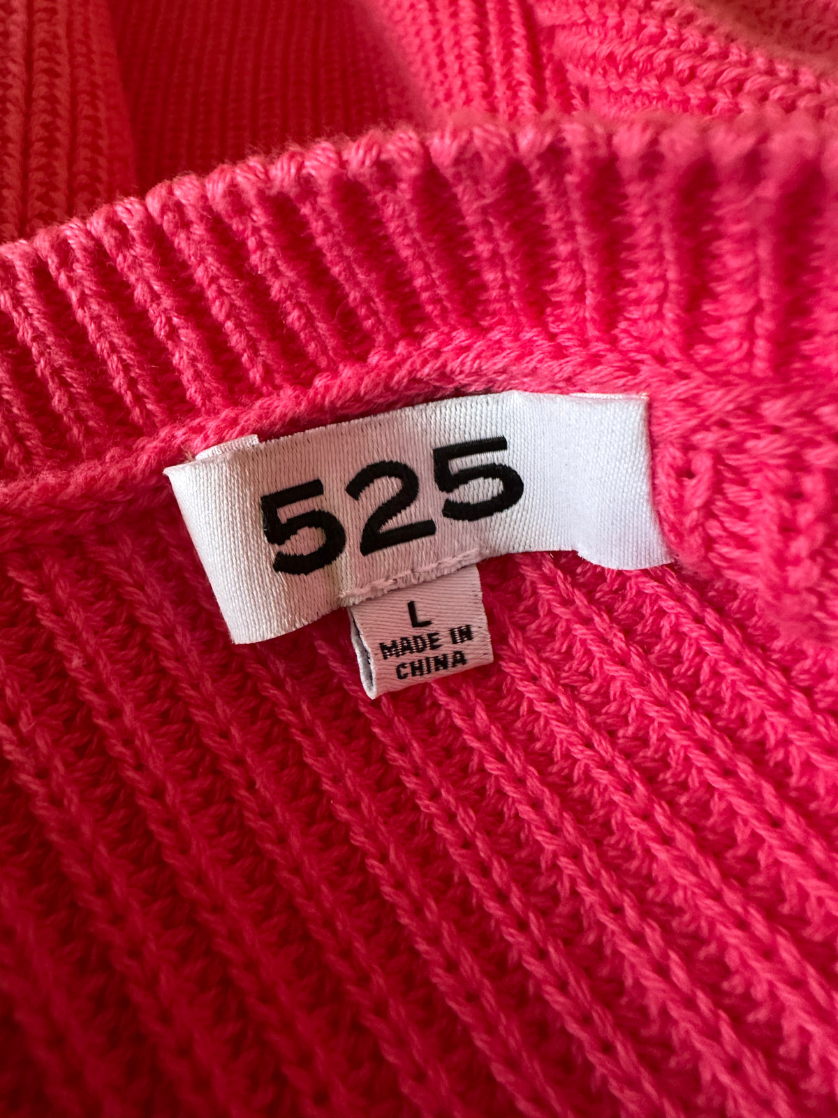 525 America Hot Pink Cotton Shaker Stitch High Low Crew Neck Sweater | Size Large