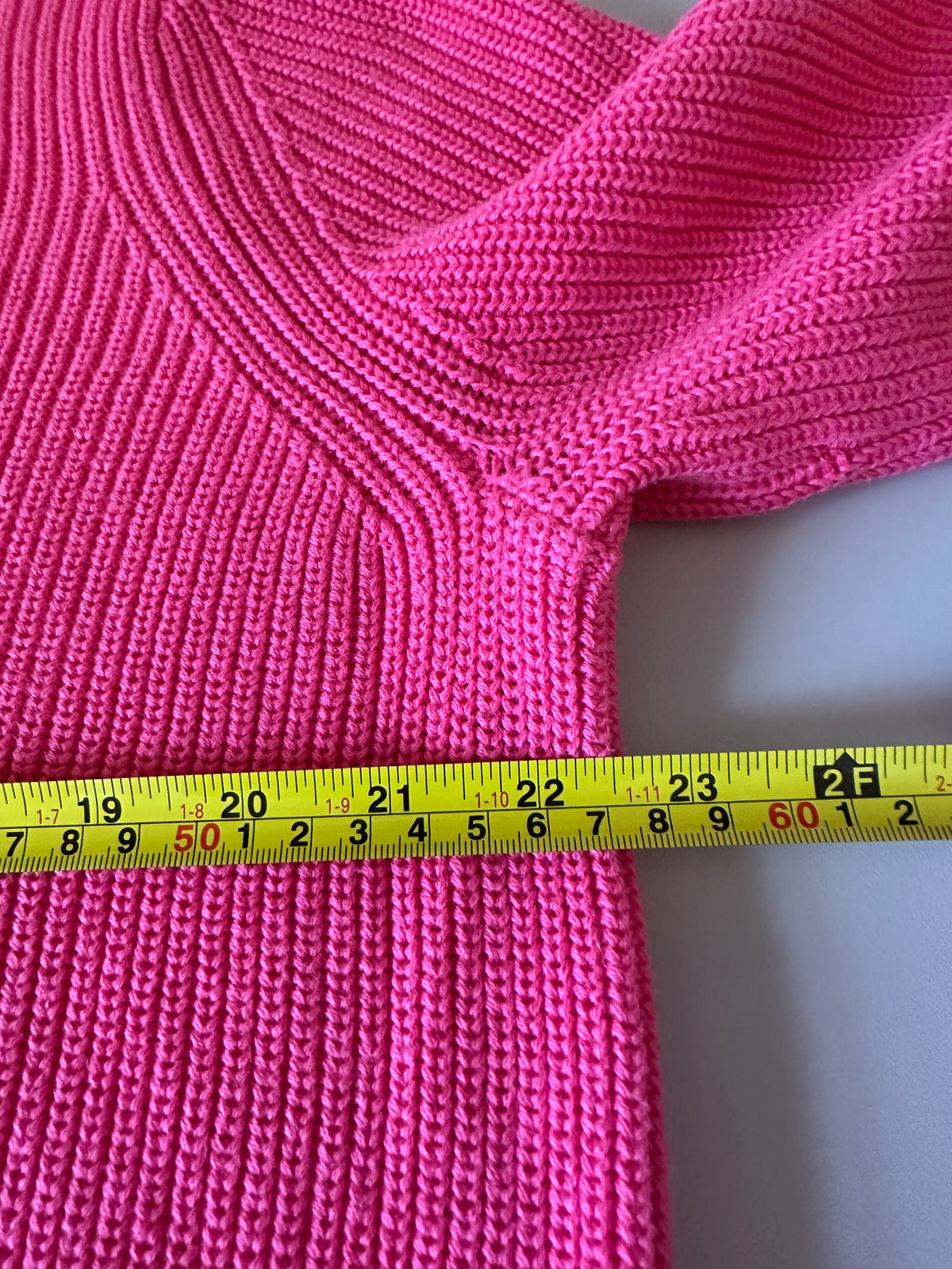 525 America Hot Pink Cotton Shaker Stitch High Low Crew Neck Sweater | Size Large