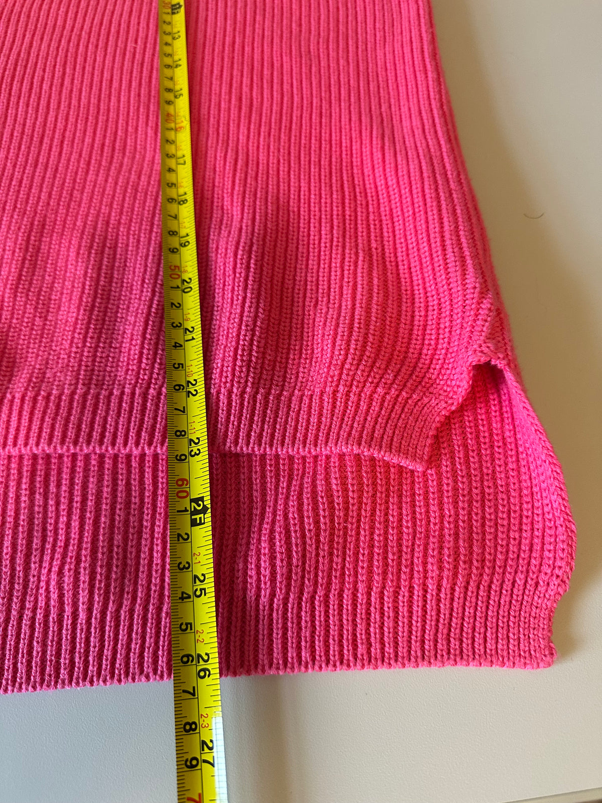 525 America Hot Pink Cotton Shaker Stitch High Low Crew Neck Sweater | Size Large