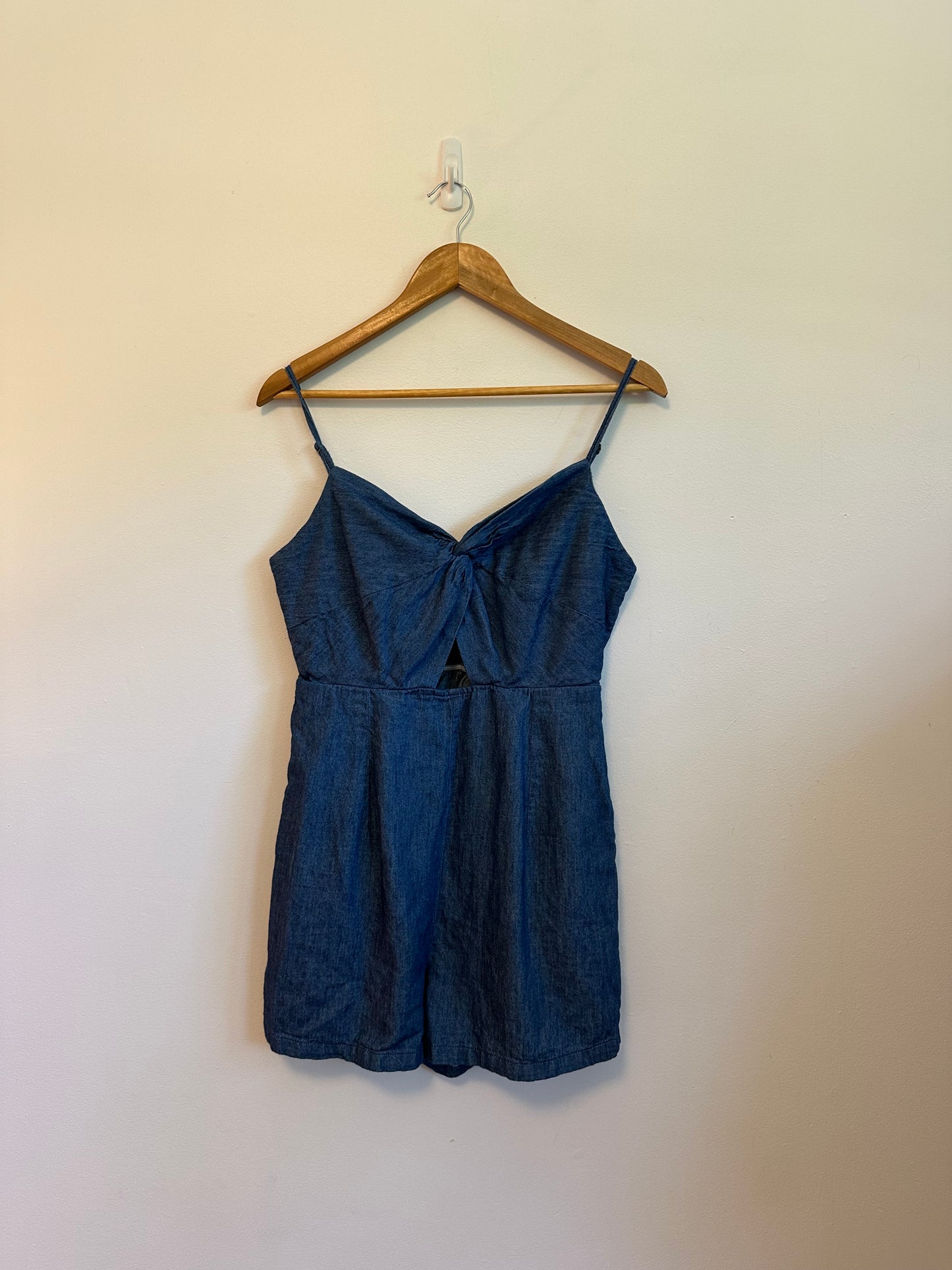 Old Navy Blue Denim Twist Front Cutout Romper | Size Medium