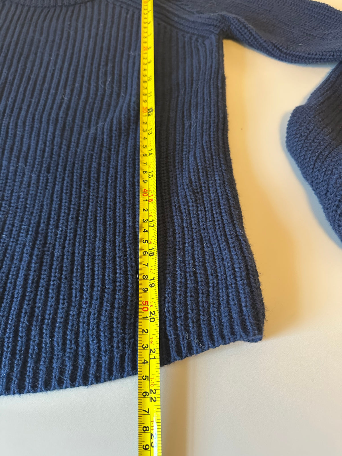 525 Navy Blue Cotton Shaker Knit Raglan Crew Neck Sweater | Size Small