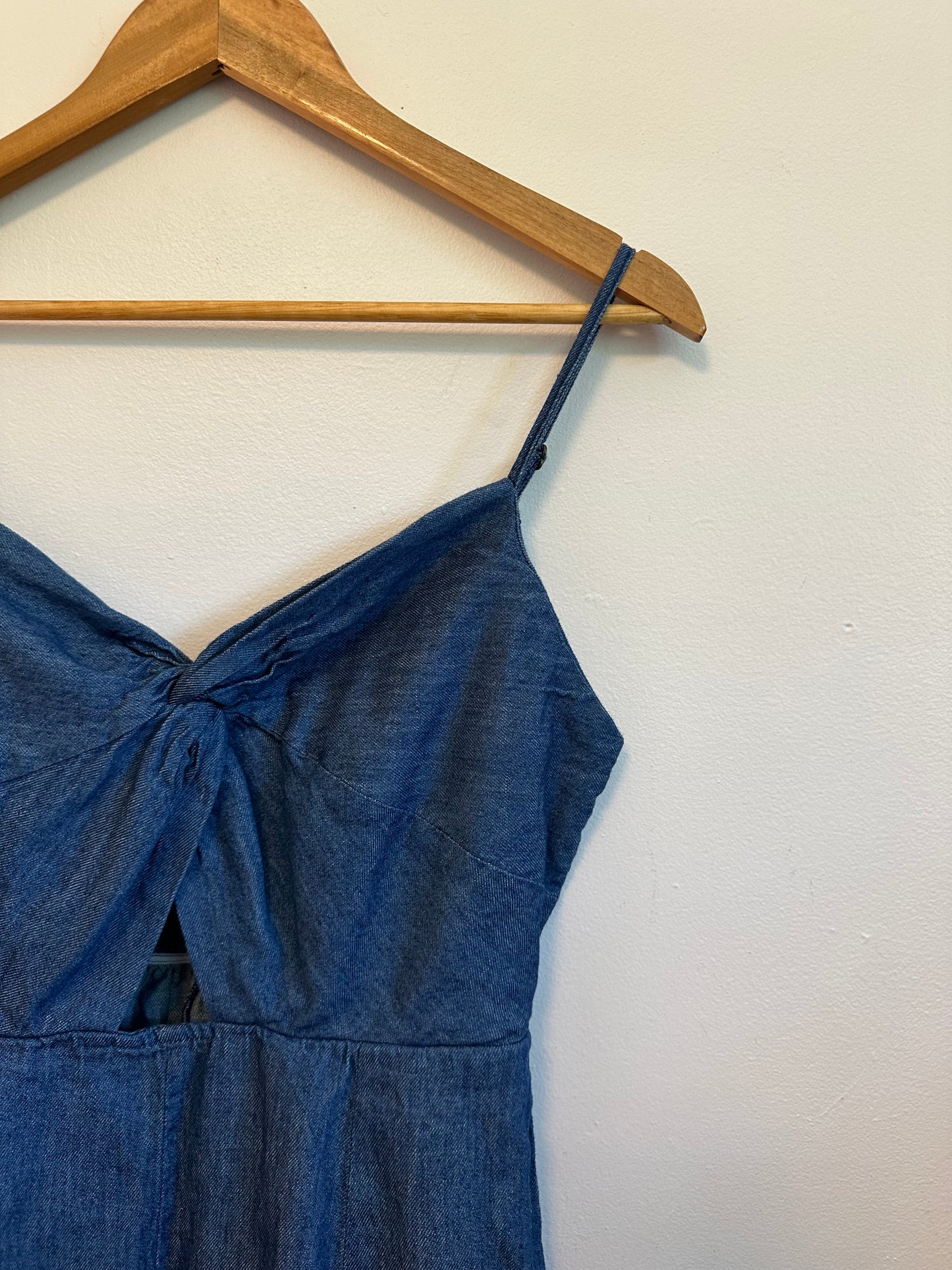 Old Navy Blue Denim Twist Front Cutout Romper | Size Medium