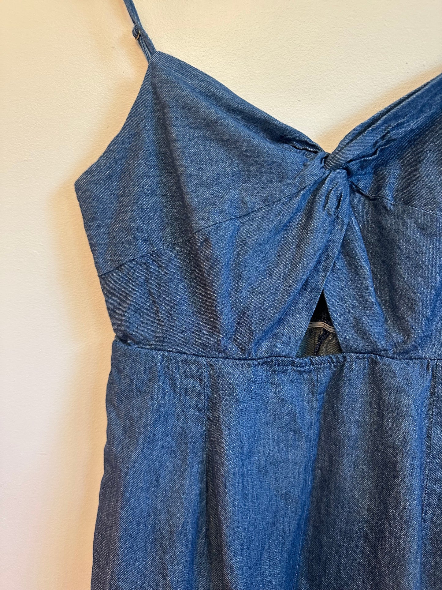 Old Navy Blue Denim Twist Front Cutout Romper | Size Medium