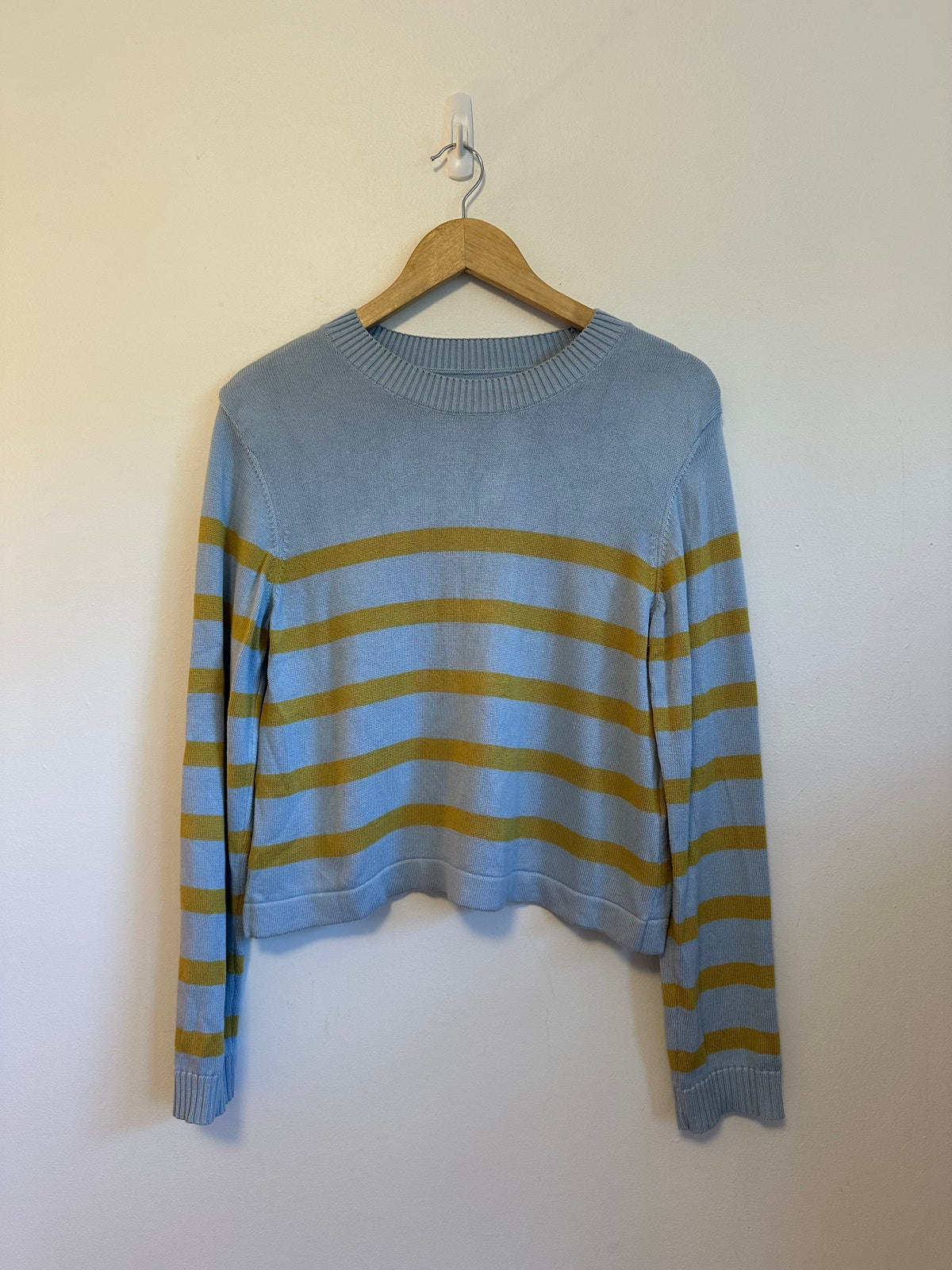 Barbour Bronya Knitted Blue and Yellow Striped Cotton Sweater|  Size 6