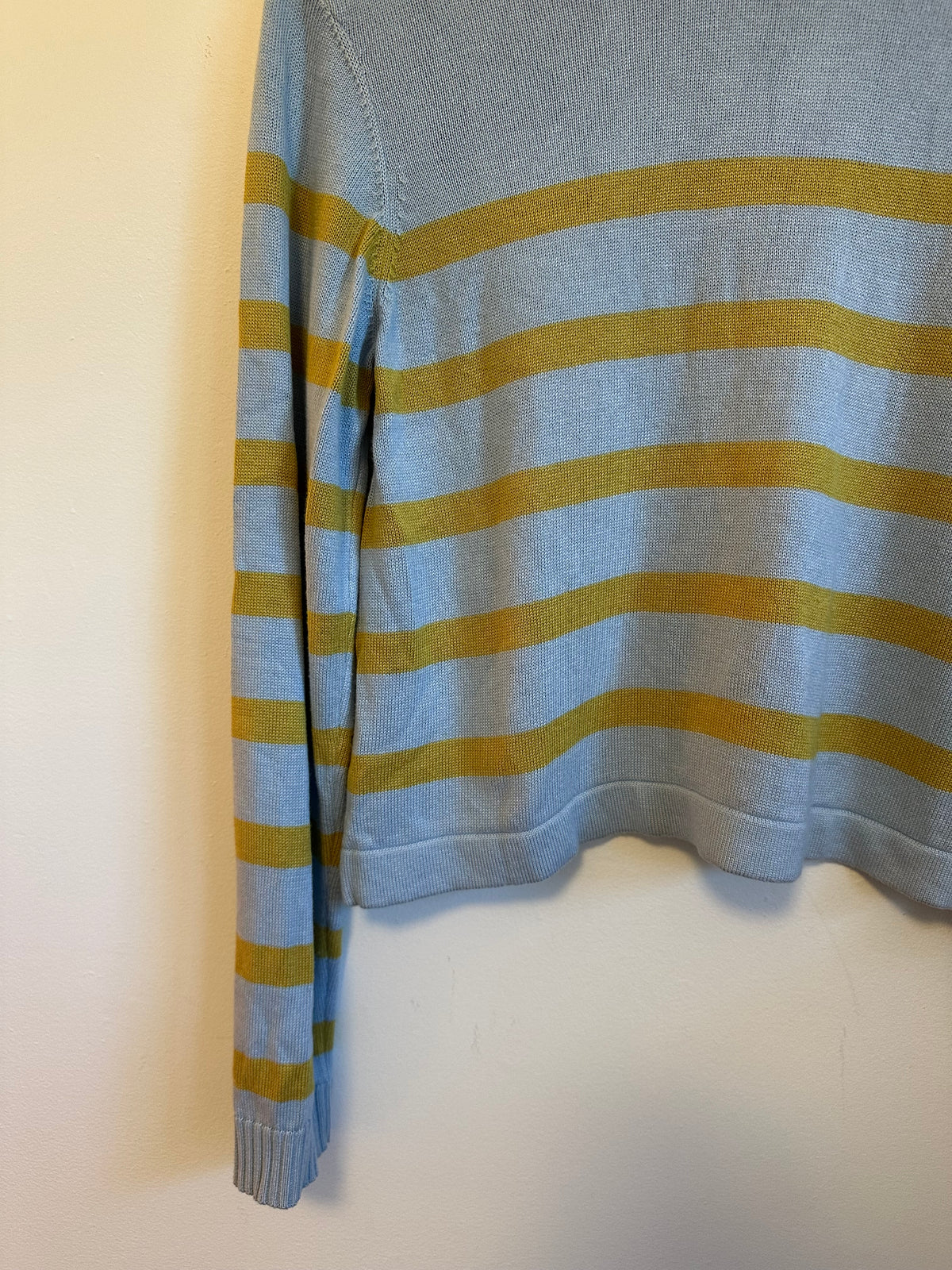 Barbour Bronya Knitted Blue and Yellow Striped Cotton Sweater|  Size 6