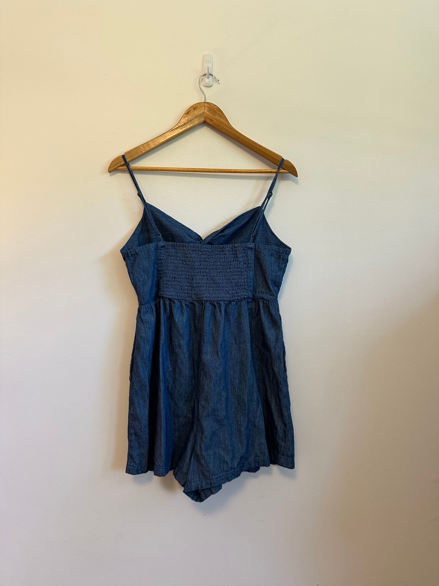 Old Navy Blue Denim Twist Front Cutout Romper | Size Medium