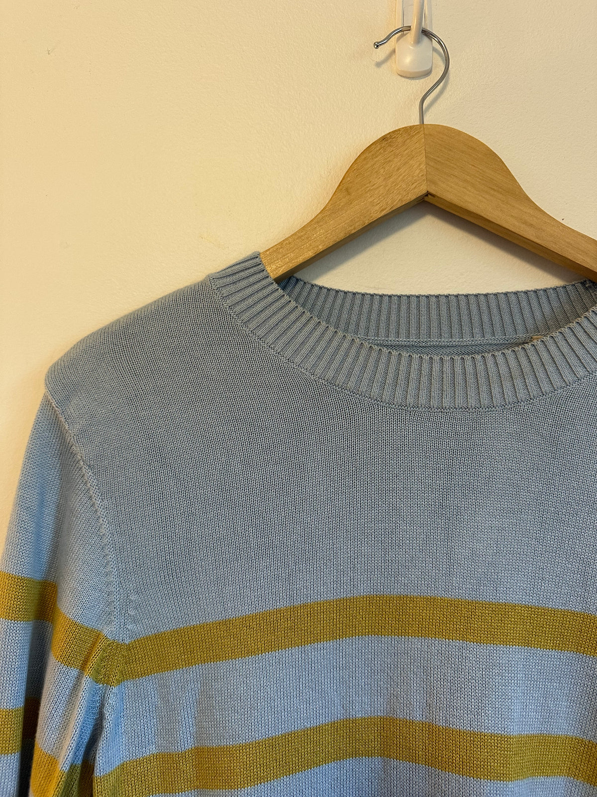 Barbour Bronya Knitted Blue and Yellow Striped Cotton Sweater|  Size 6