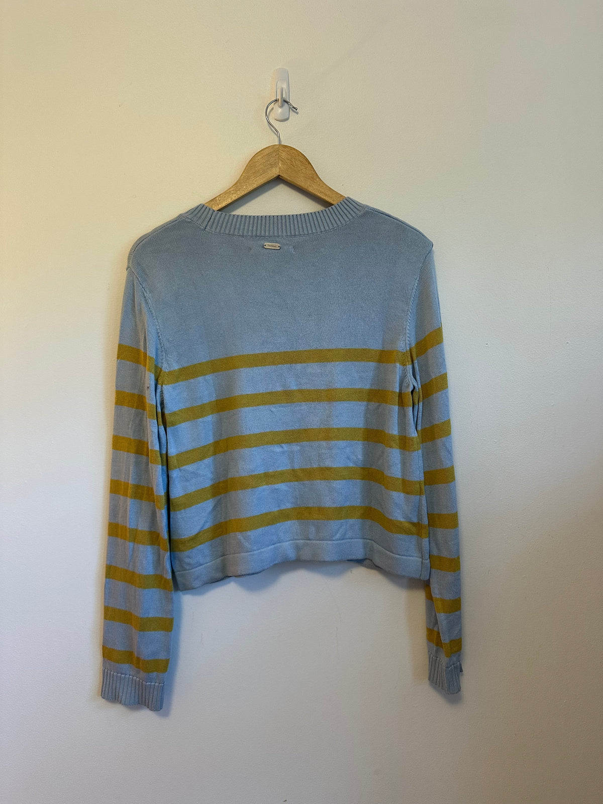 Barbour Bronya Knitted Blue and Yellow Striped Cotton Sweater|  Size 6