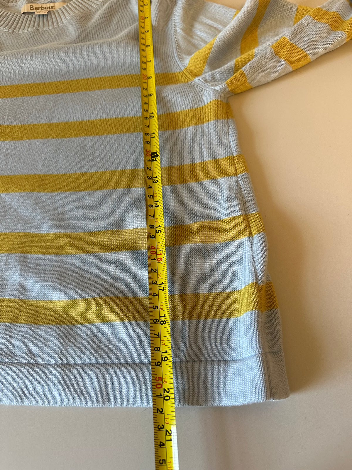 Barbour Bronya Knitted Blue and Yellow Striped Cotton Sweater|  Size 6