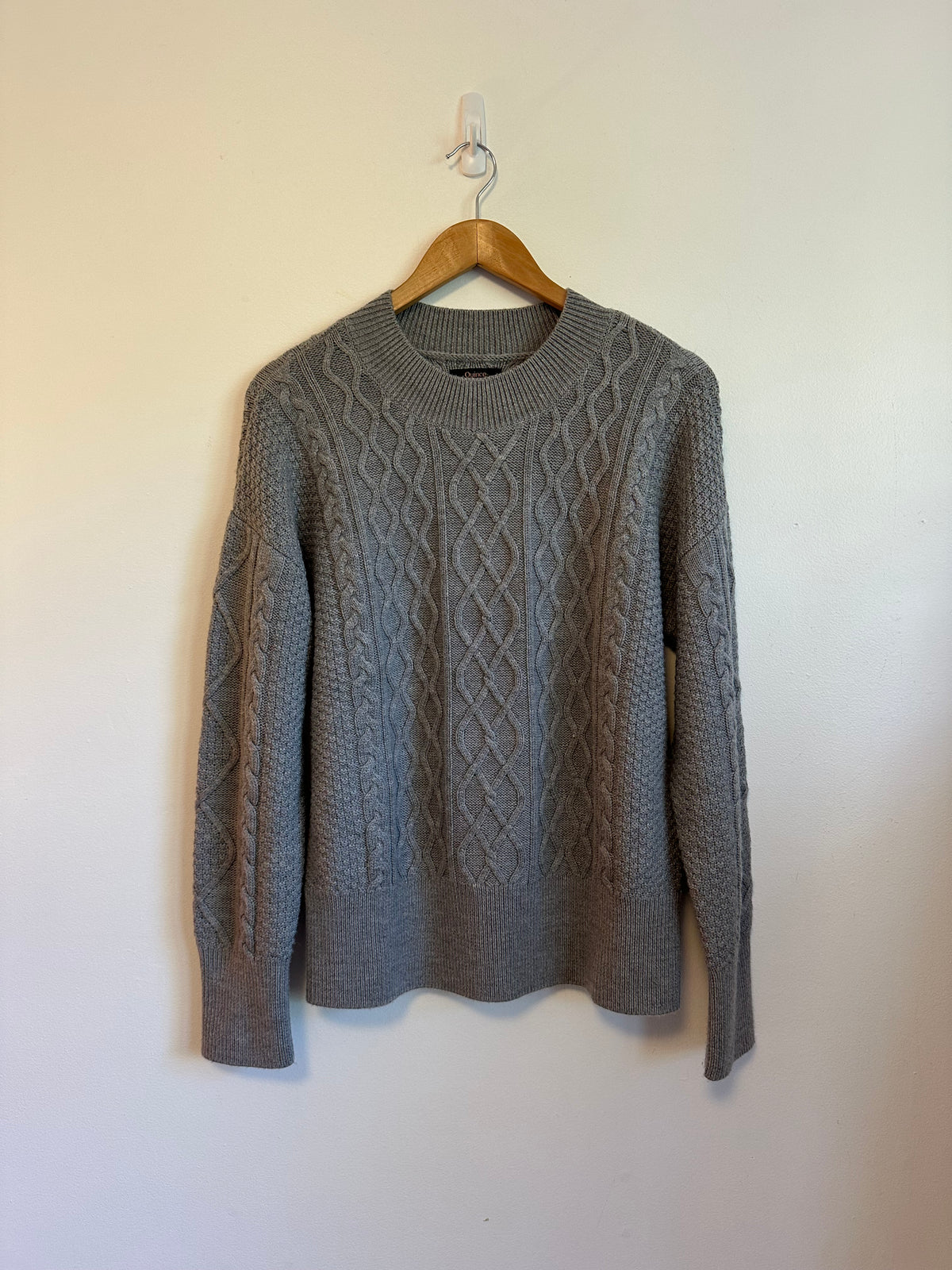 Quince Merino Wool Oversized Cable Knit Crew Neck Sweater | Size Small