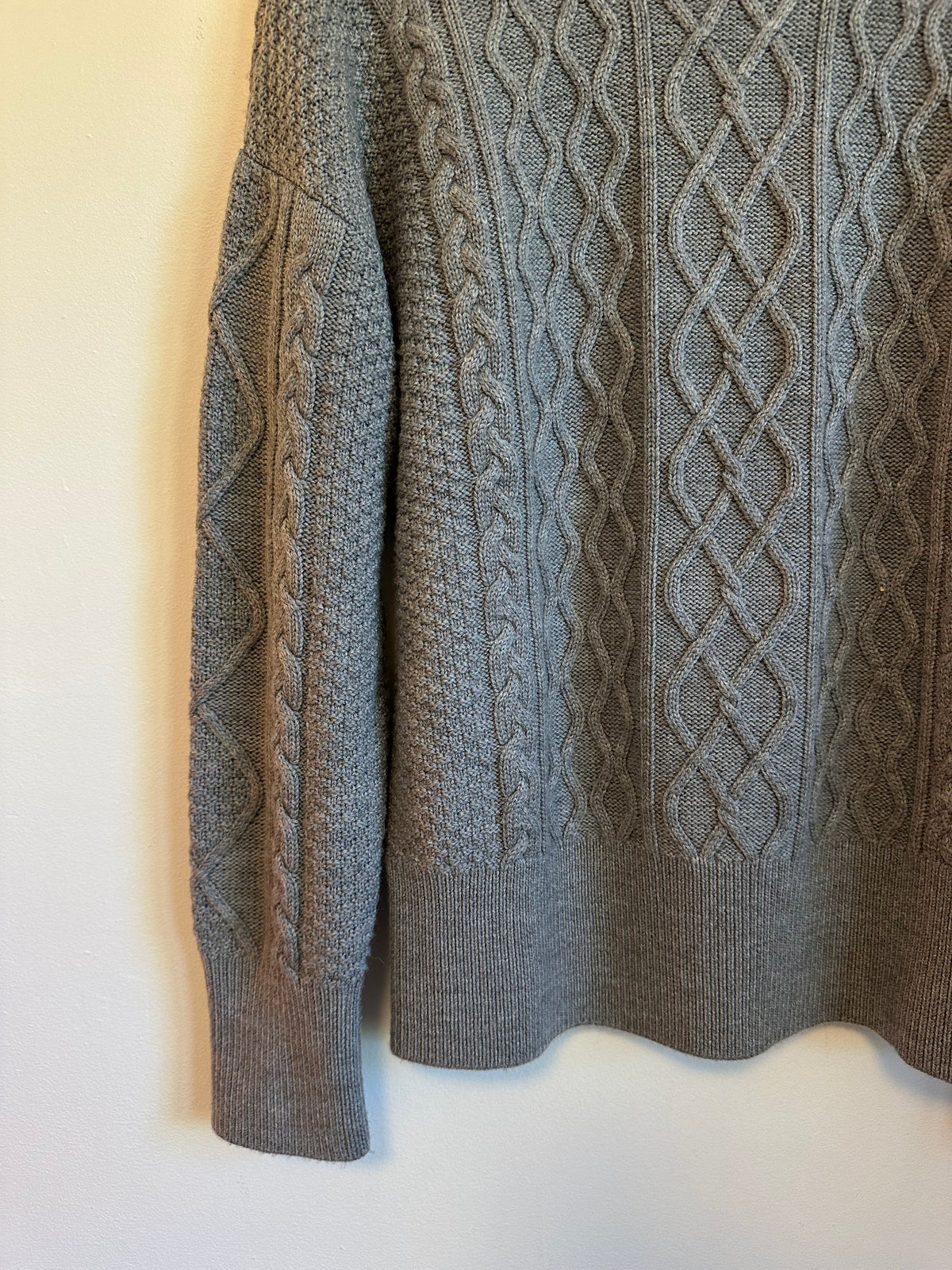 Quince Merino Wool Oversized Cable Knit Crew Neck Sweater | Size Small