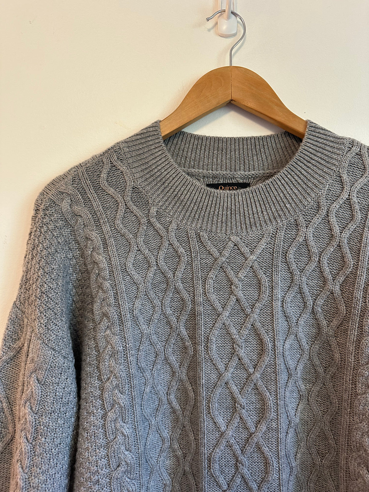 Quince Merino Wool Oversized Cable Knit Crew Neck Sweater | Size Small