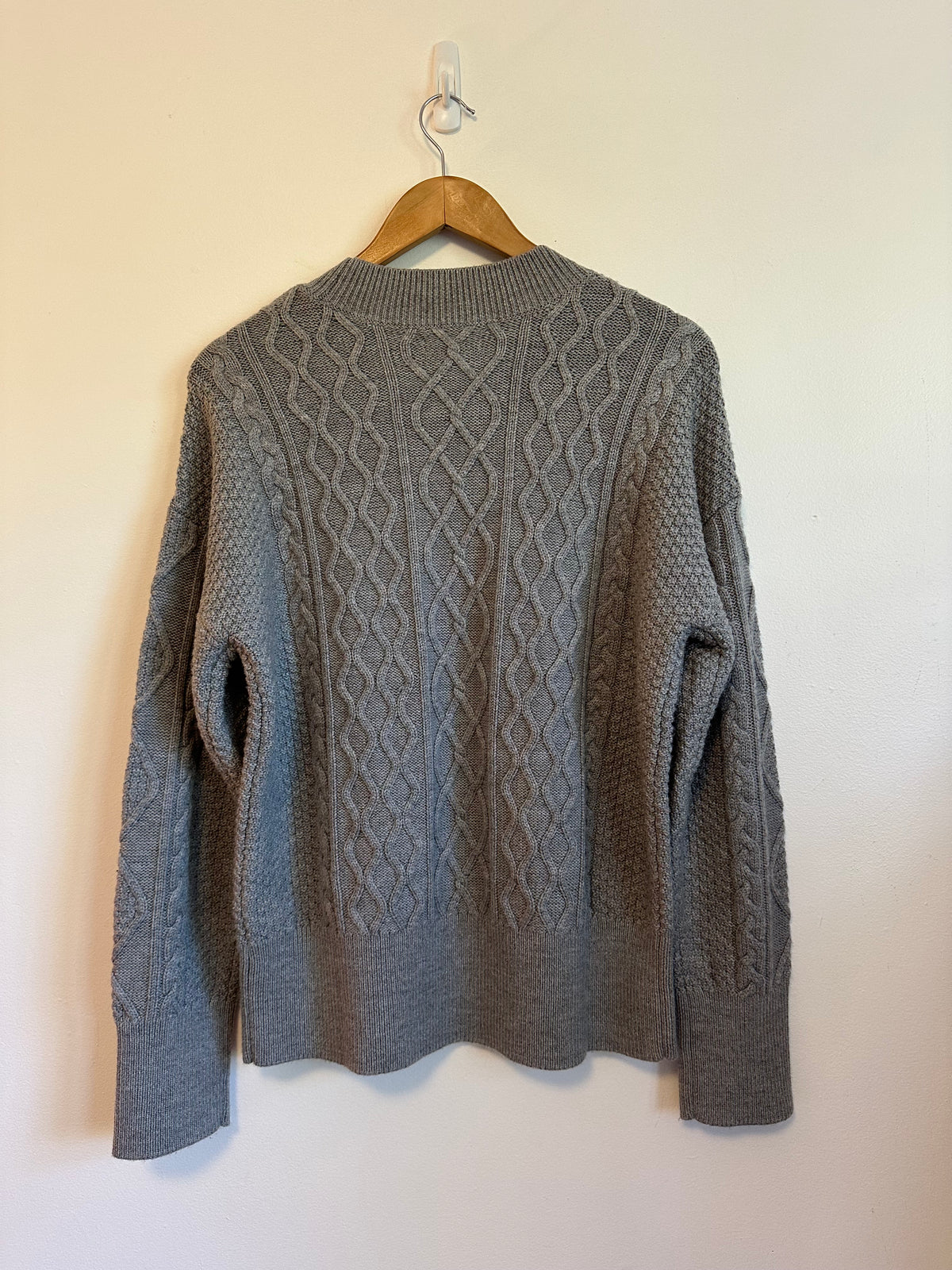 Quince Merino Wool Oversized Cable Knit Crew Neck Sweater | Size Small