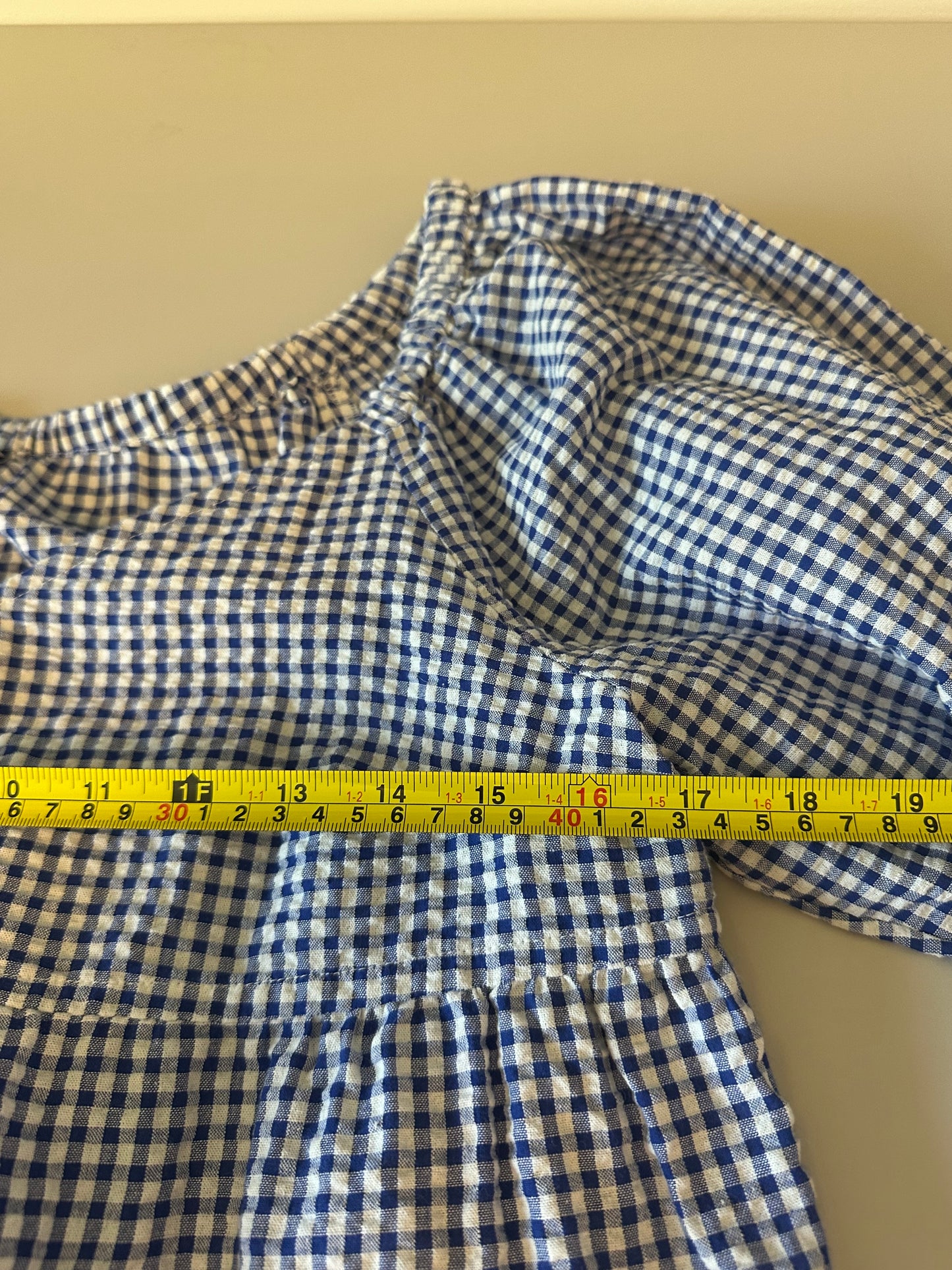 NWT Old Navy Gingham Navy Blue and White Puff Sleeve Blouse | Size Medium