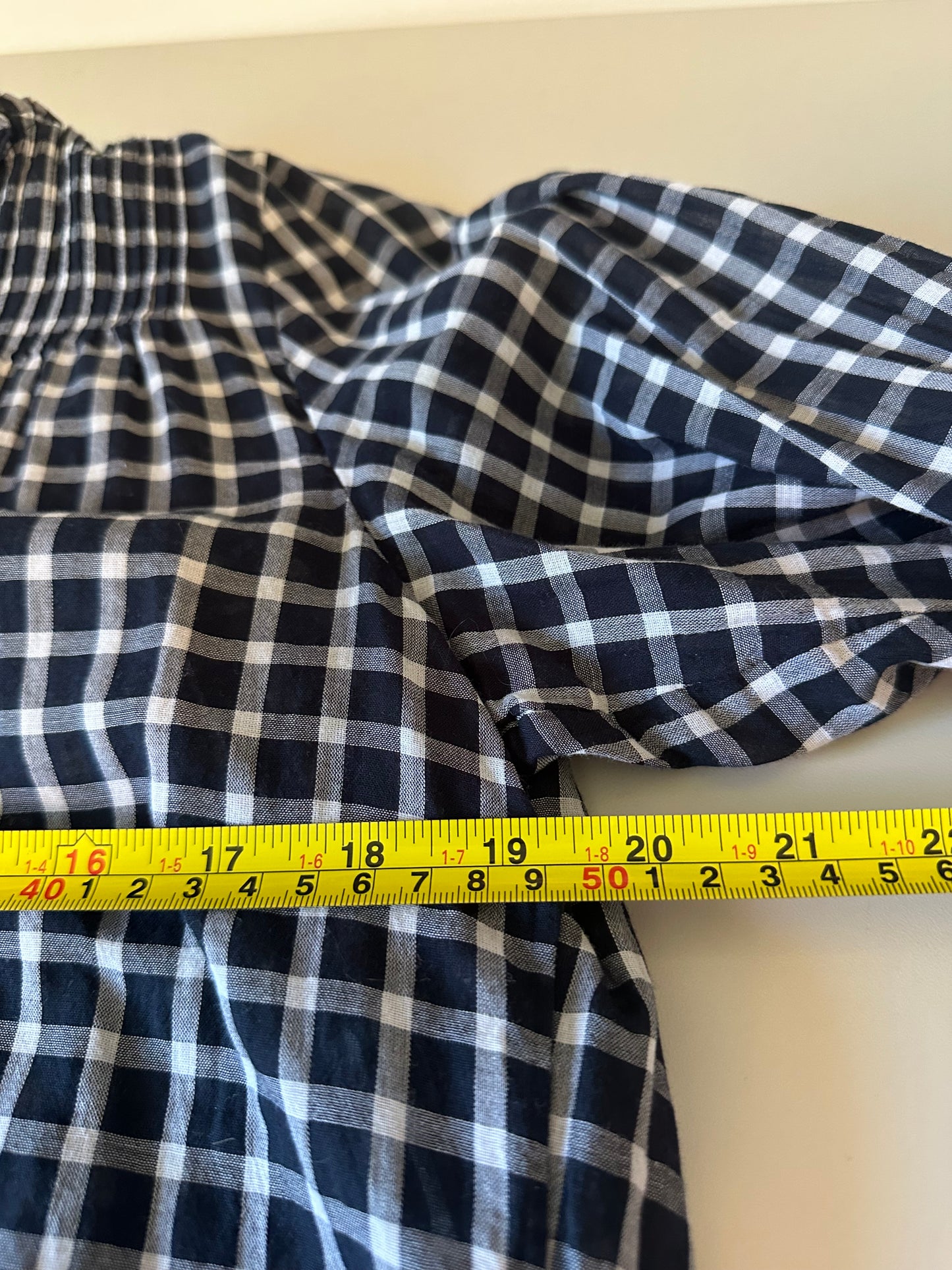 J. Crew Navy Blue and White Gingham Ruffle Collar Cotton Blouse | Size 4