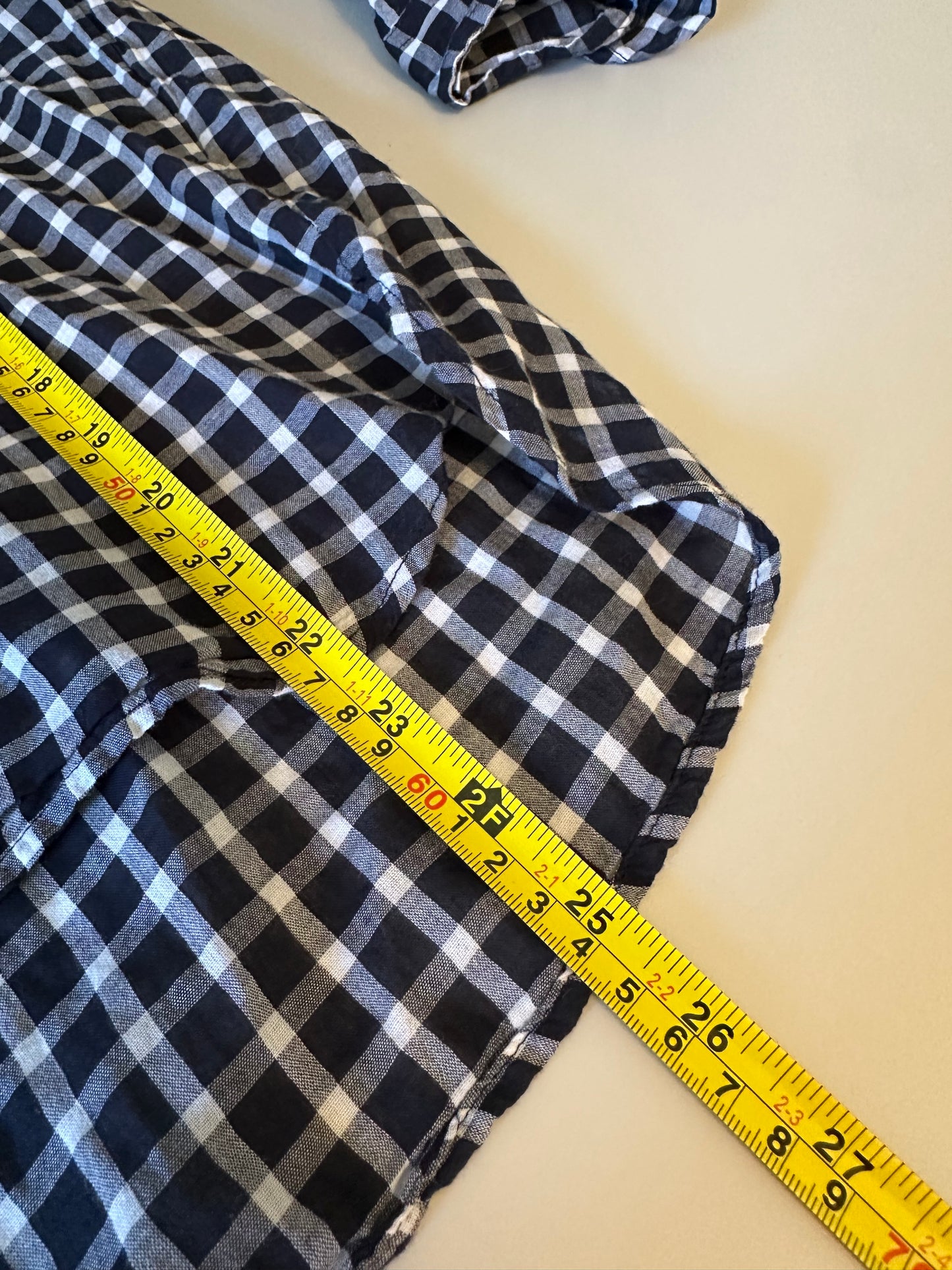 J. Crew Navy Blue and White Gingham Ruffle Collar Cotton Blouse | Size 4