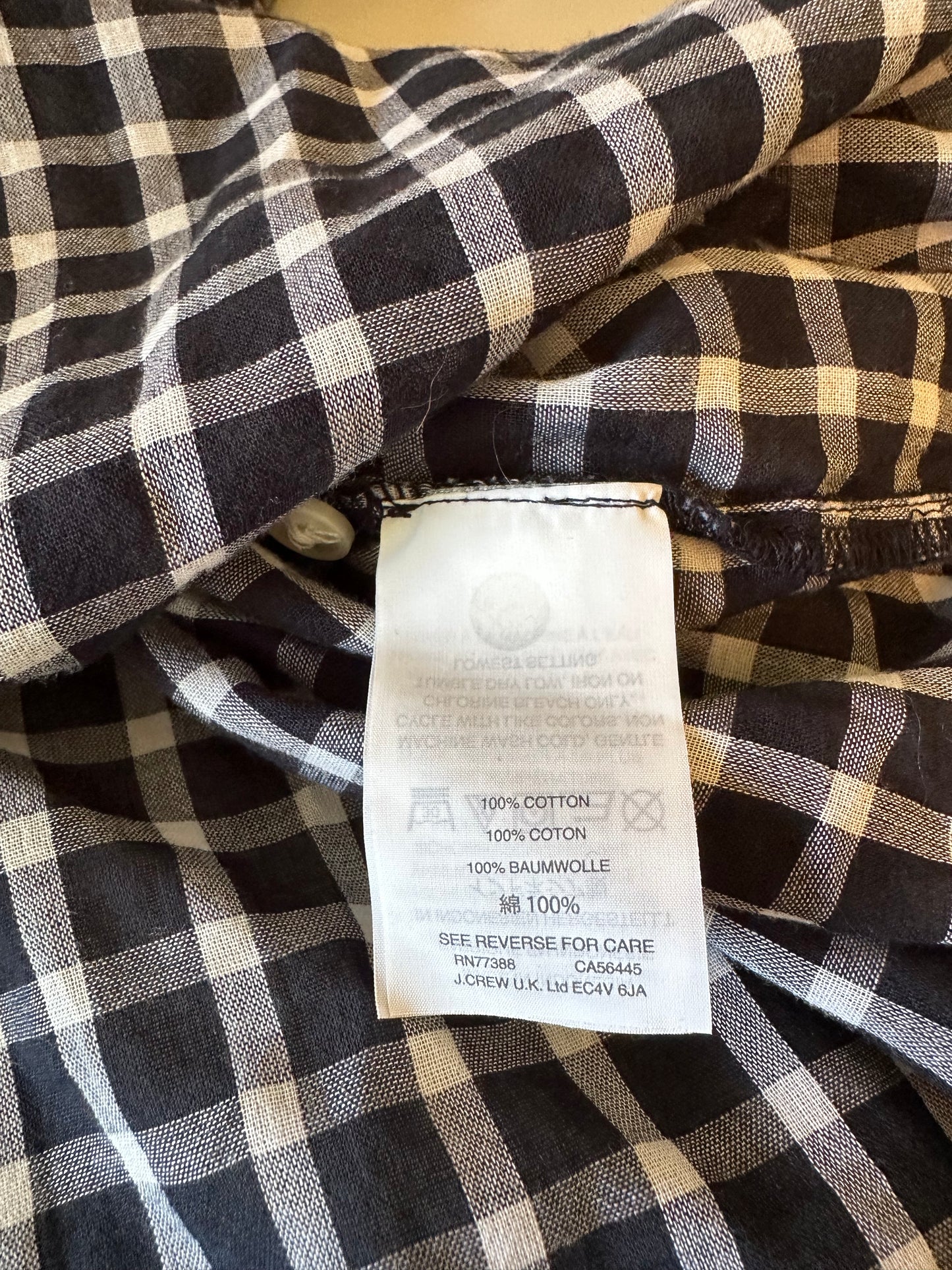 J. Crew Navy Blue and White Gingham Ruffle Collar Cotton Blouse | Size 4