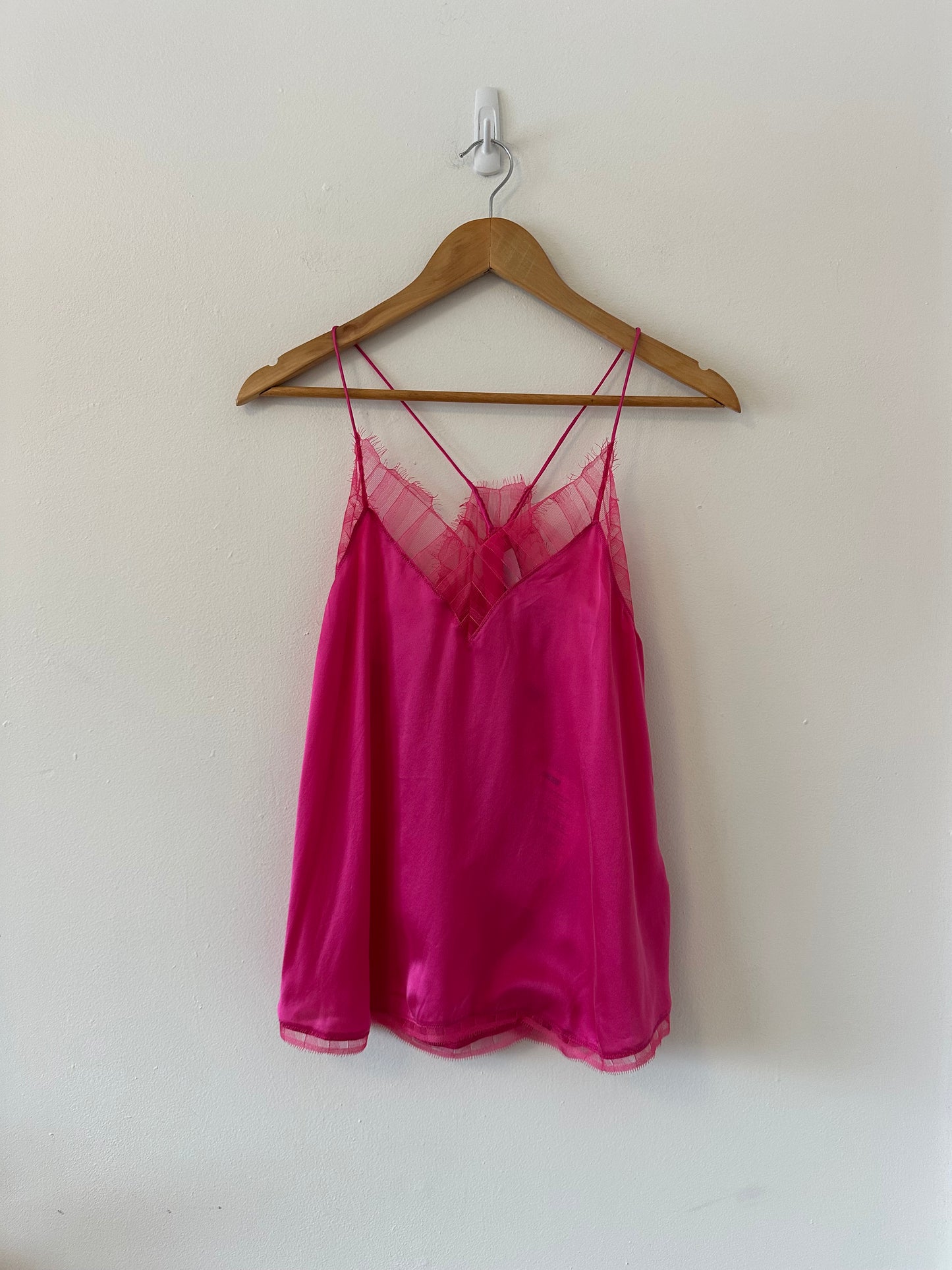 IRO NWT Berwyn Silk Cami With Lace Trim In Fuschia Pink | Size Medium