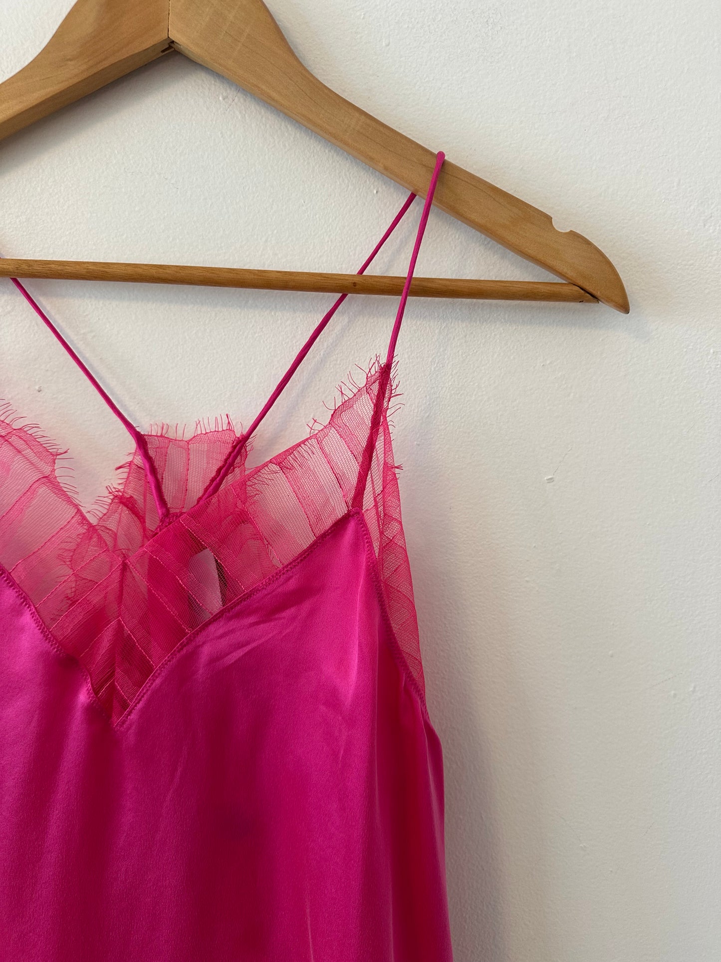 IRO NWT Berwyn Silk Cami With Lace Trim In Fuschia Pink | Size Medium