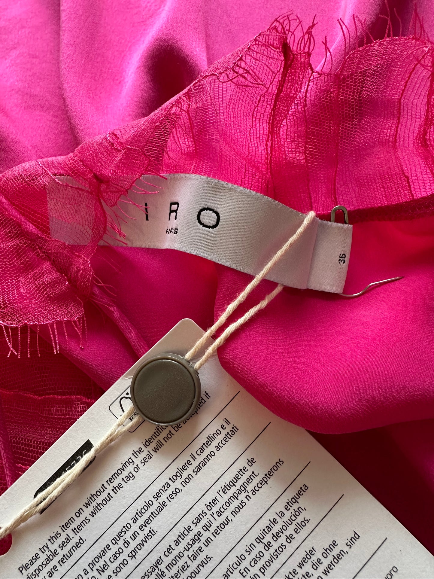 IRO NWT Berwyn Silk Cami With Lace Trim In Fuschia Pink | Size Medium