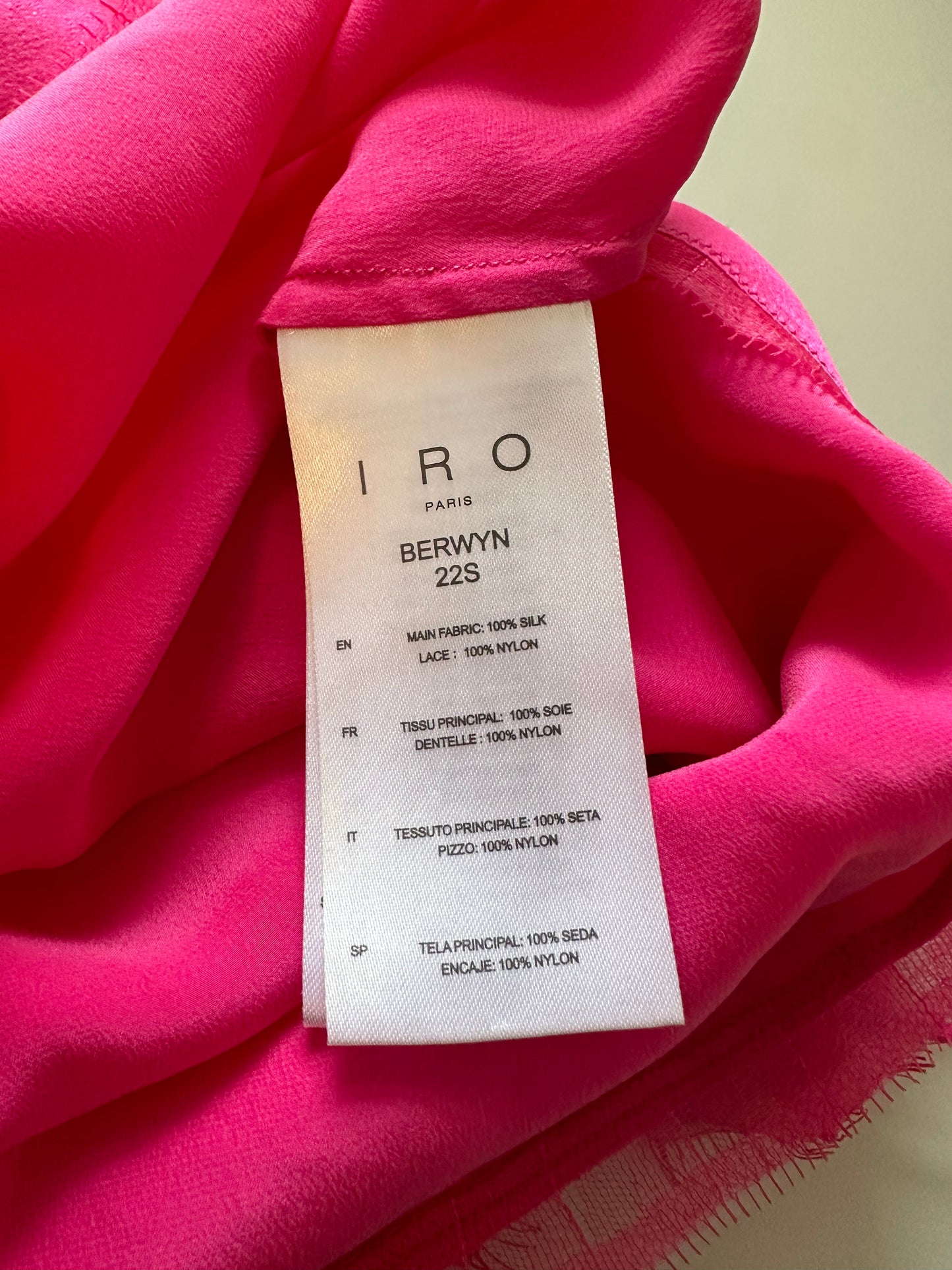 IRO NWT Berwyn Silk Cami With Lace Trim In Fuschia Pink | Size Medium
