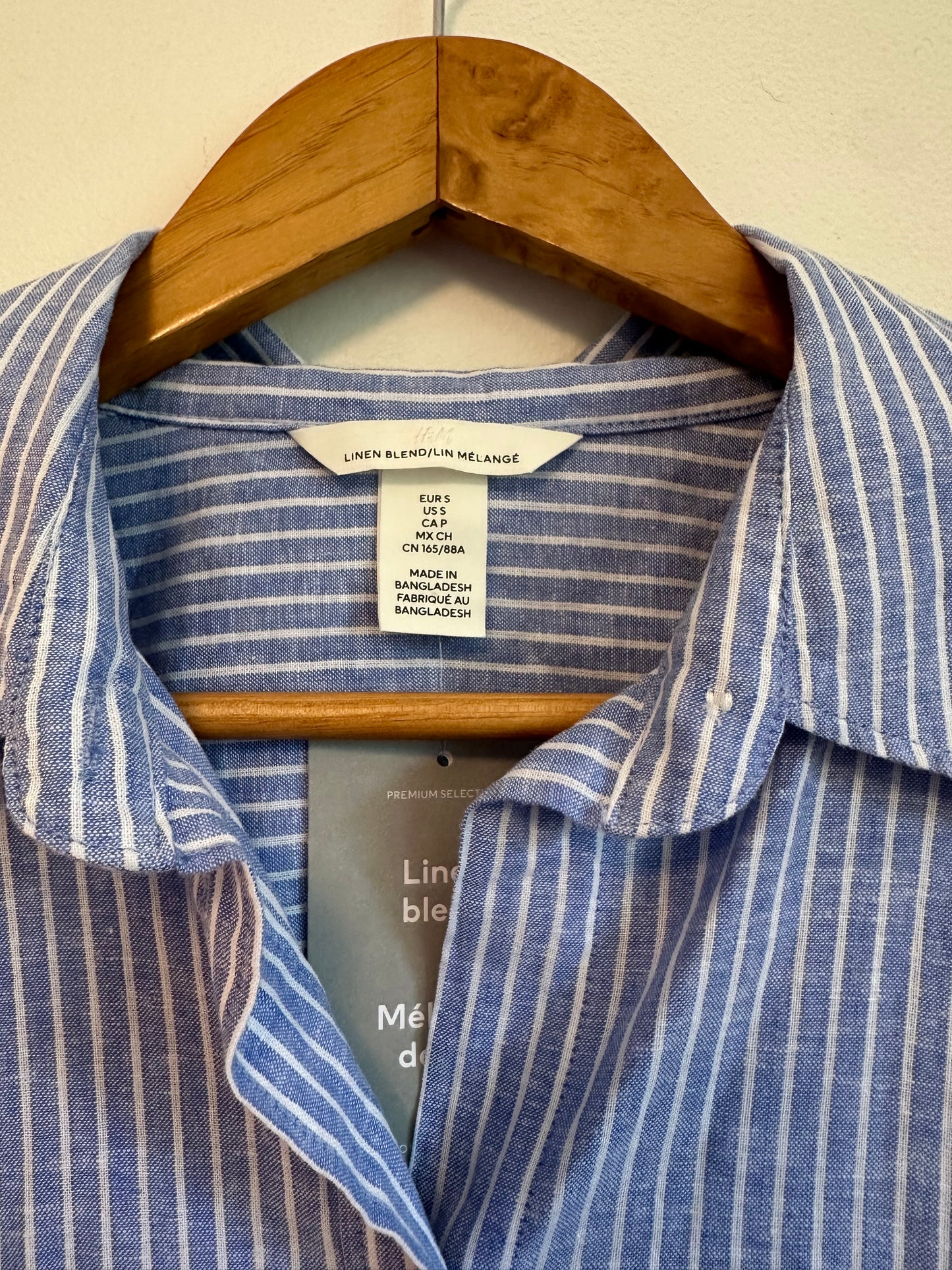 NWT H&M Blue and White Striped Linen and Cotton Oversized Button Down Shirt | Size Small
