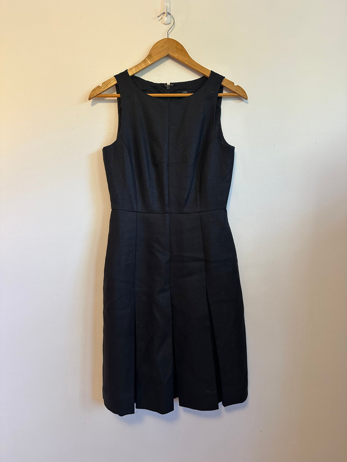 J. Crew Black Linen Sleeveless Fit and Flare Pleated Dress | Size 2
