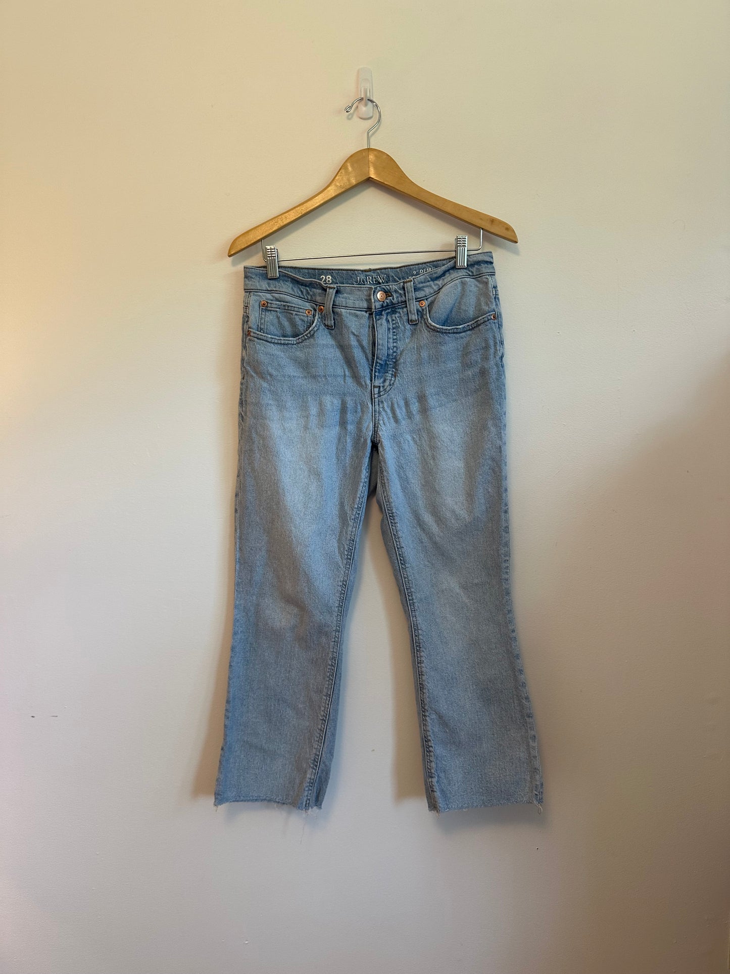 J. Crew Demi Boot Crop Light Wash Raw Hem Jeans | Size 28