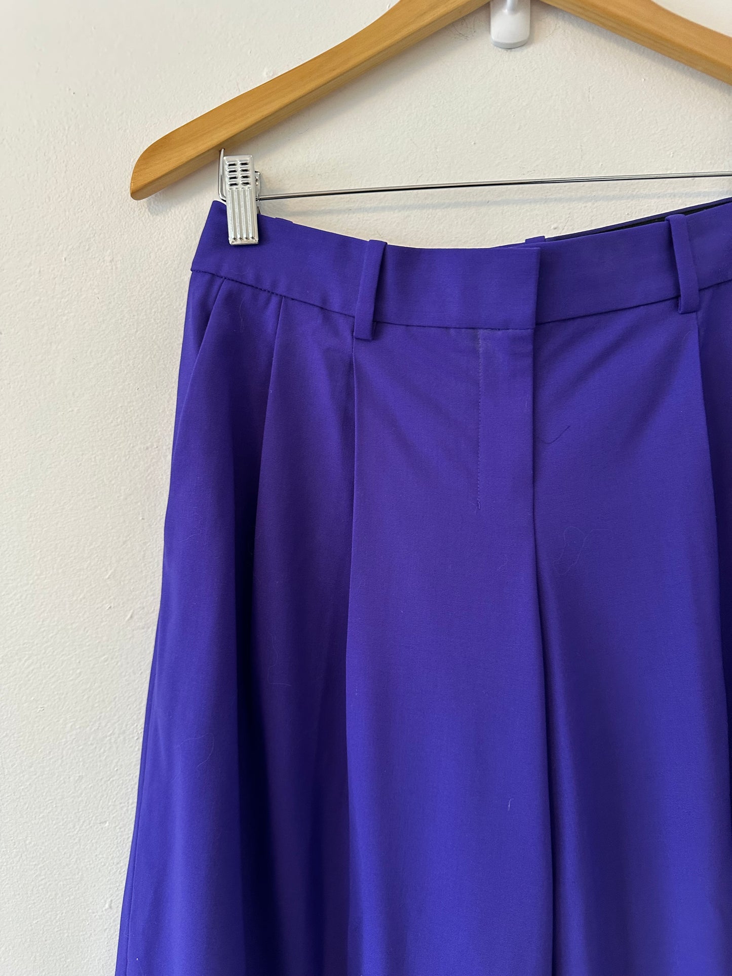 Theory Pleated Low-Rise Wide Leg Pant in Good Wool - Blue Iris (Purple) | Size 2